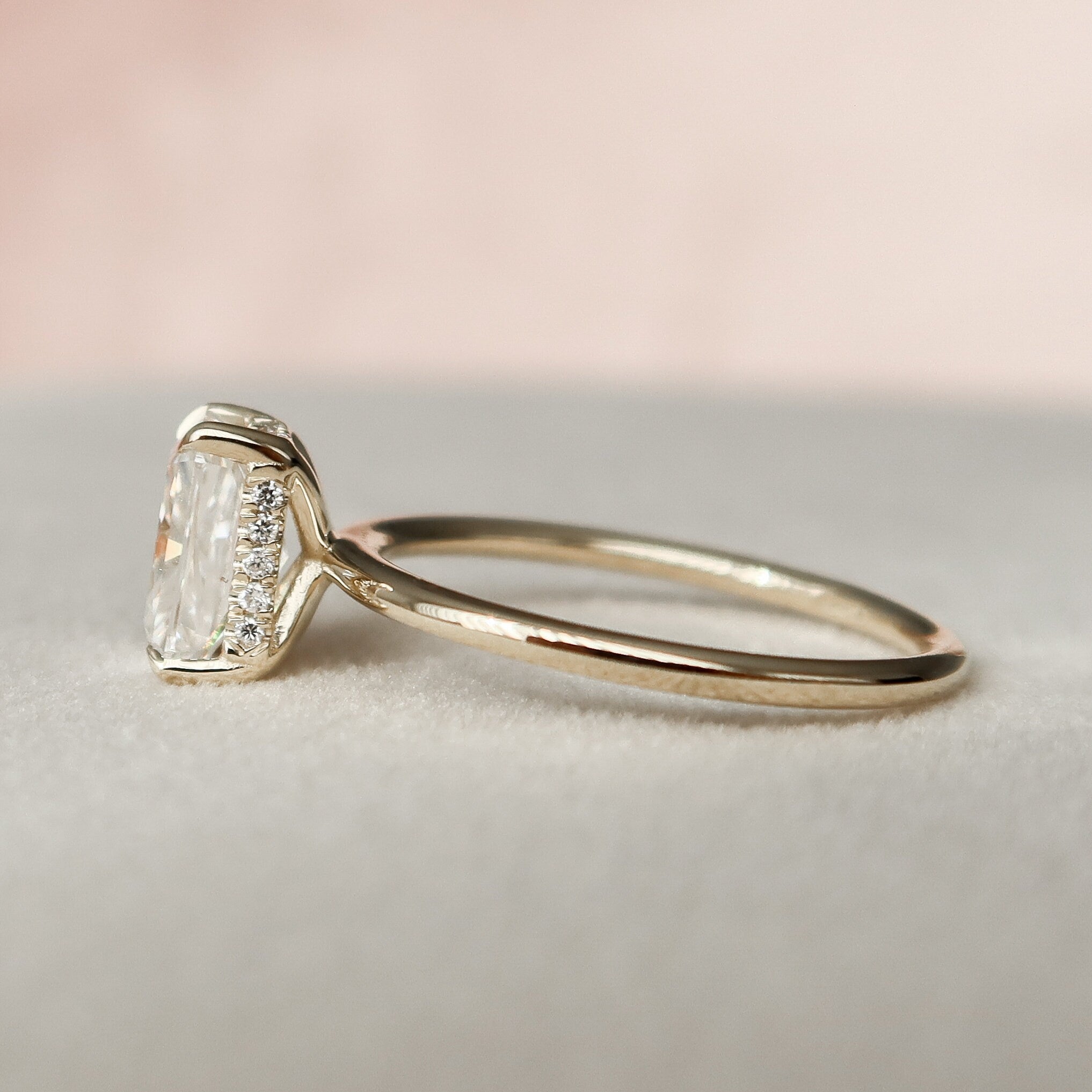 1.5 CT Radiant Shaped Moissanite Hidden Halo Engagement Ring - crownmoissanite