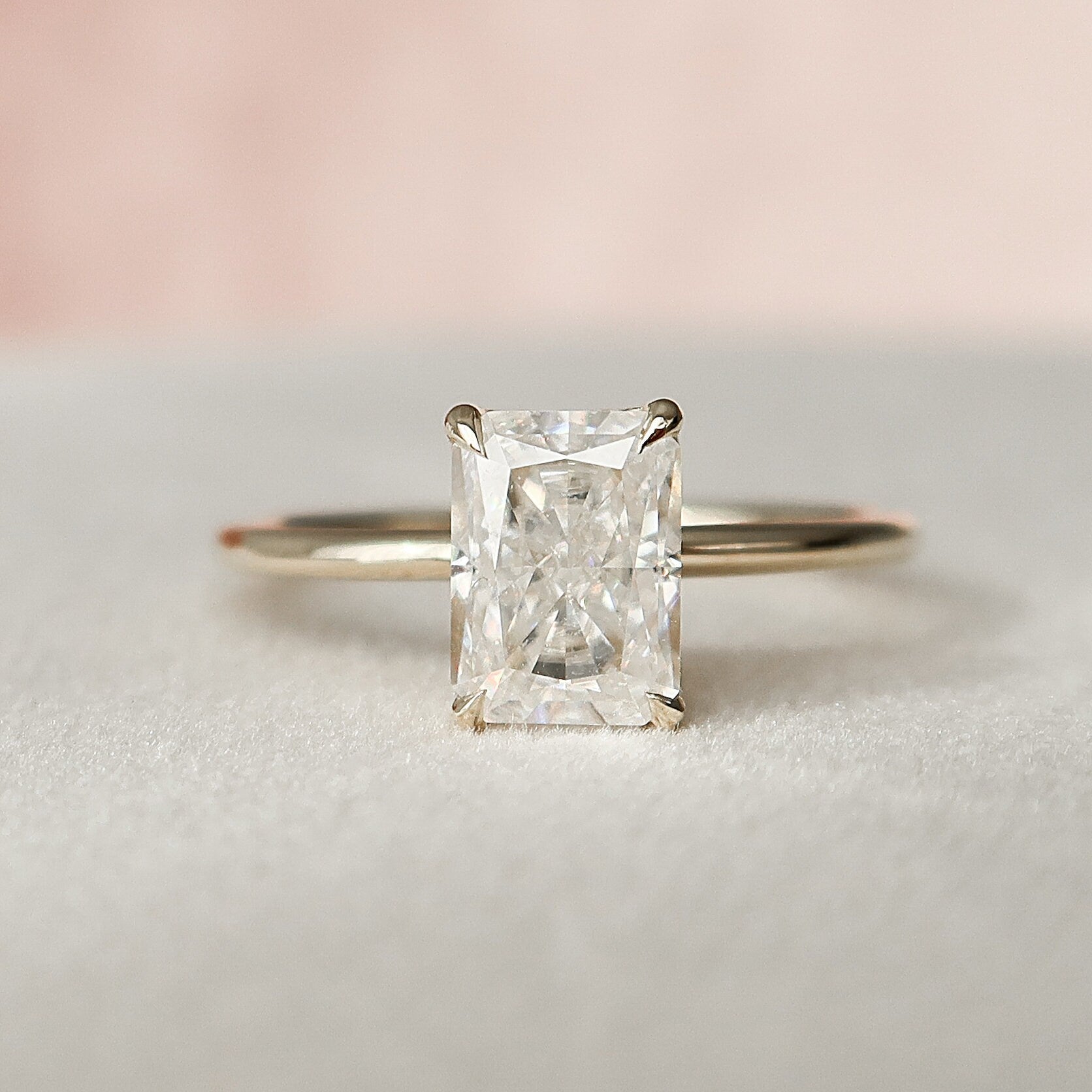 1.5 CT Radiant Hidden Halo Moissanite Engagement Ring - crownmoissanite
