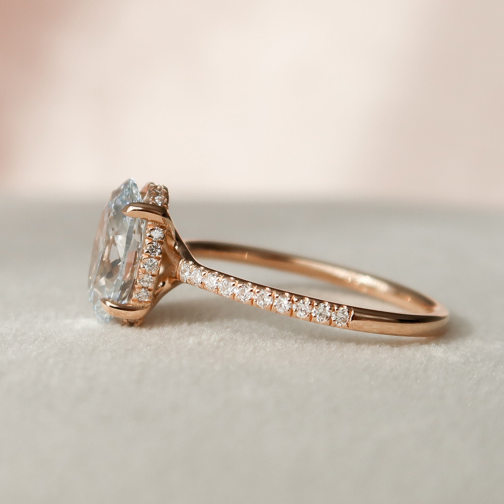 2.0 CT Oval Pave & Hidden Halo Style Moissanite Engagement Ring - crownmoissanite