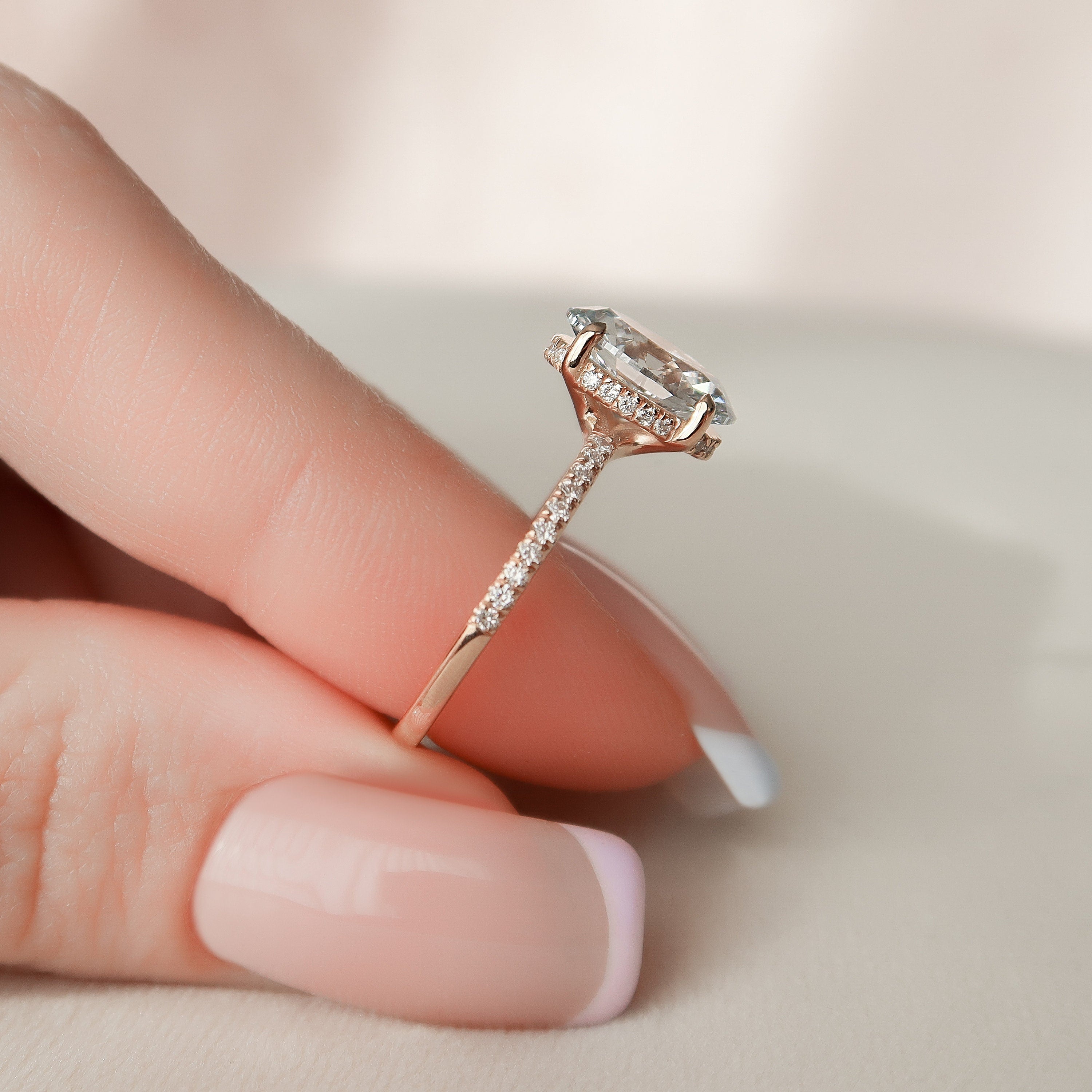 2.0 CT Oval Pave & Hidden Halo Style Moissanite Engagement Ring - crownmoissanite