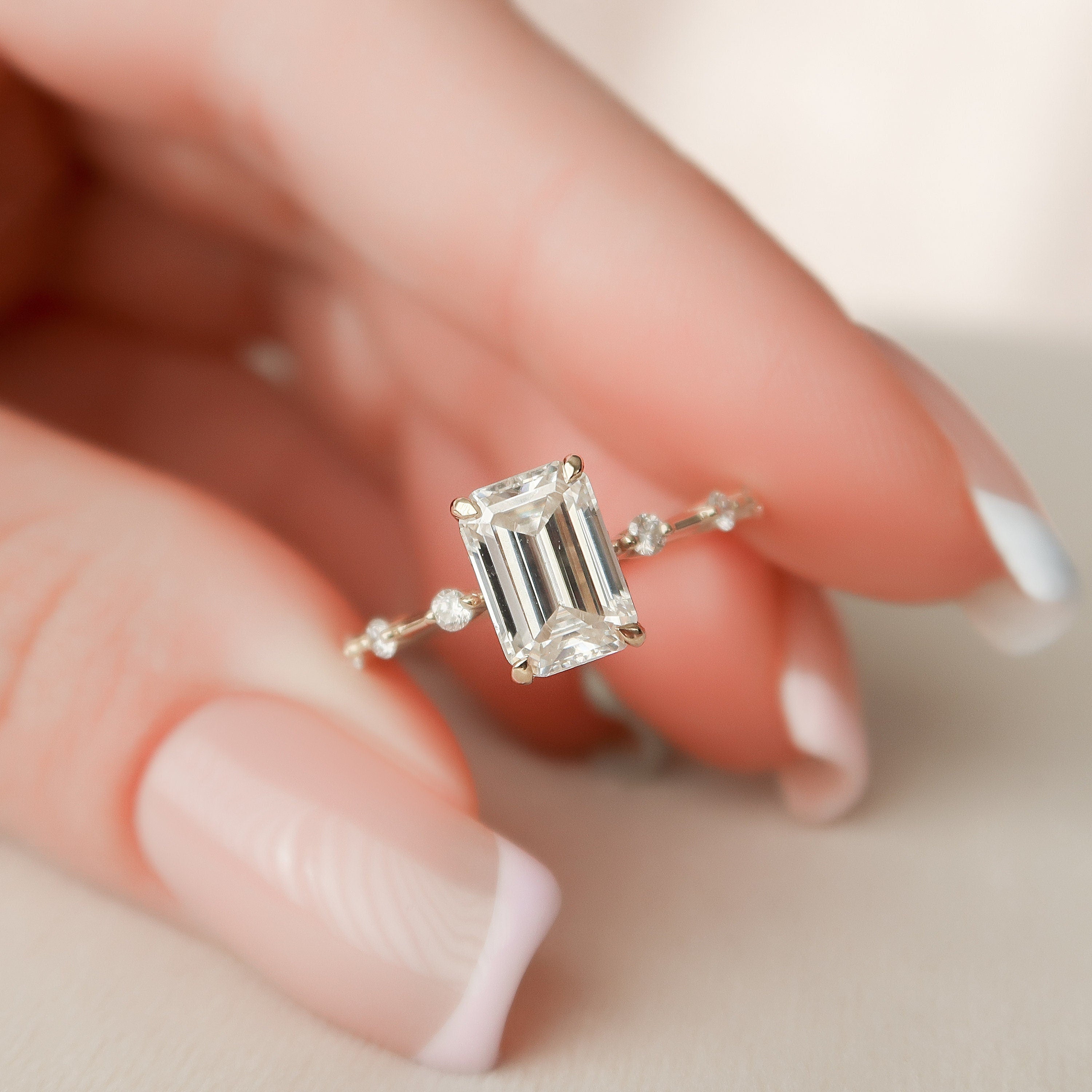 2.0 CT Emerald Dainty Pave Moissanite Engagement Ring - crownmoissanite