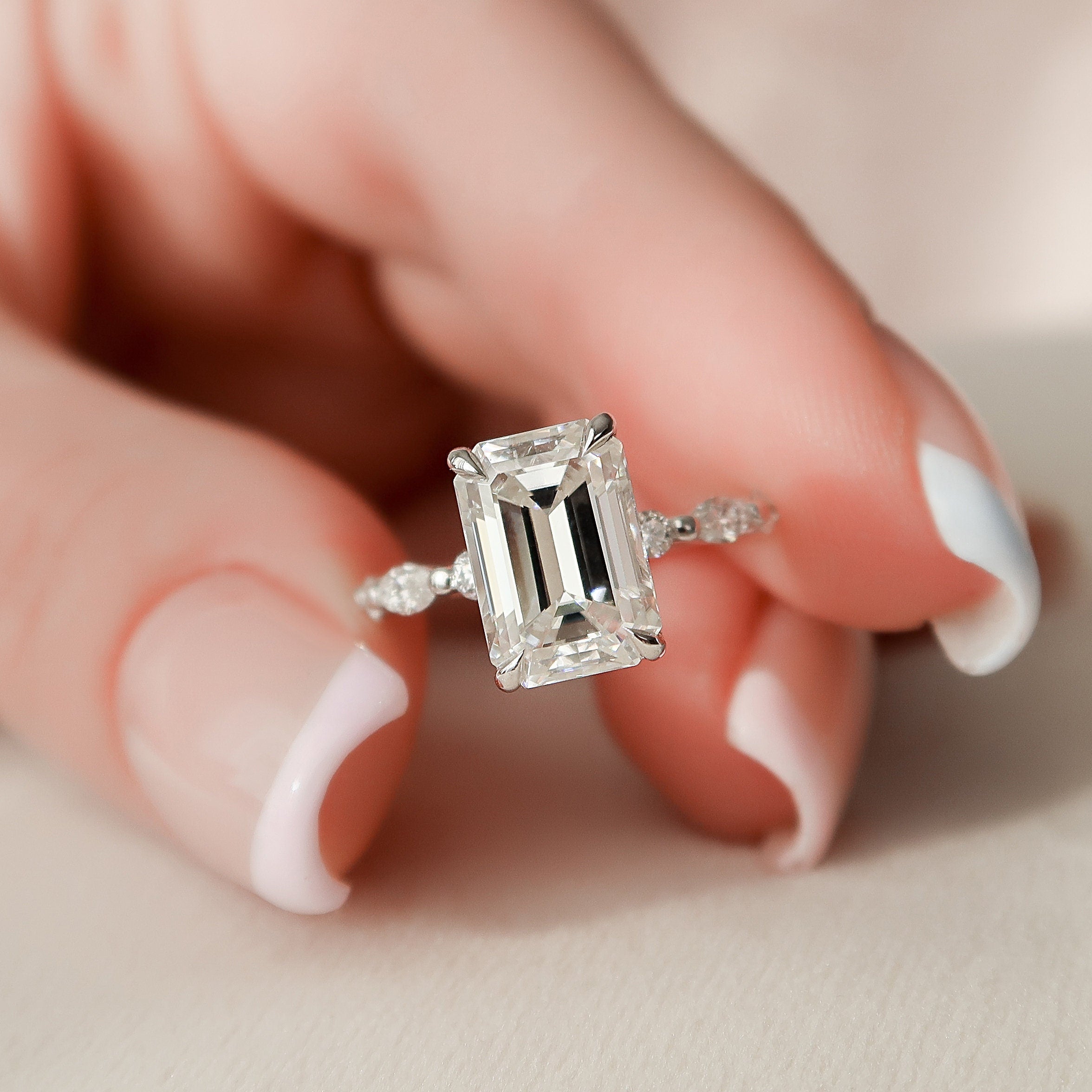 3.0 CT Emerald Solitaire & Hidden Halo Setting Moissanite Engagement Ring - crownmoissanite
