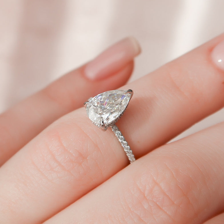 1.50 CT Pear Pave Setting Moissanite Engagement Ring - crownmoissanite