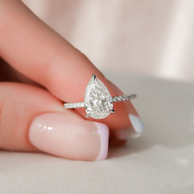 1.50 CT Pear Pave Setting Moissanite Engagement Ring - crownmoissanite