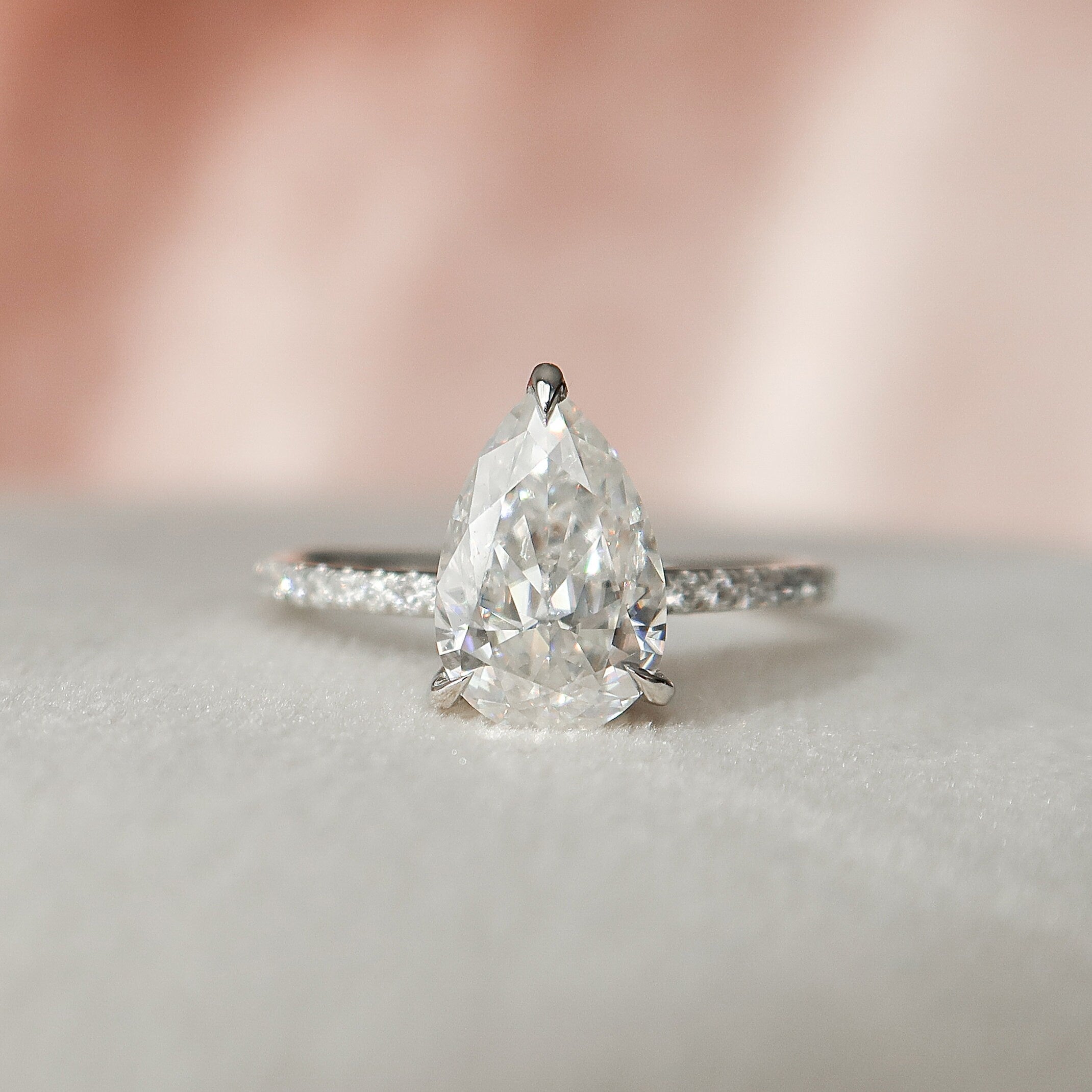 1.50 CT Pear Pave Setting Moissanite Engagement Ring - crownmoissanite