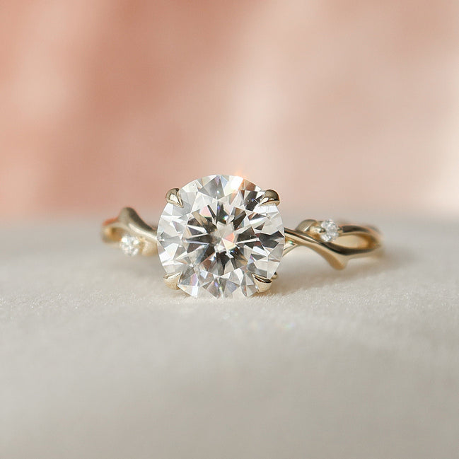 2 CT Round Cut Twig Pave Setting Moissanite Engagement Ring - crownmoissanite