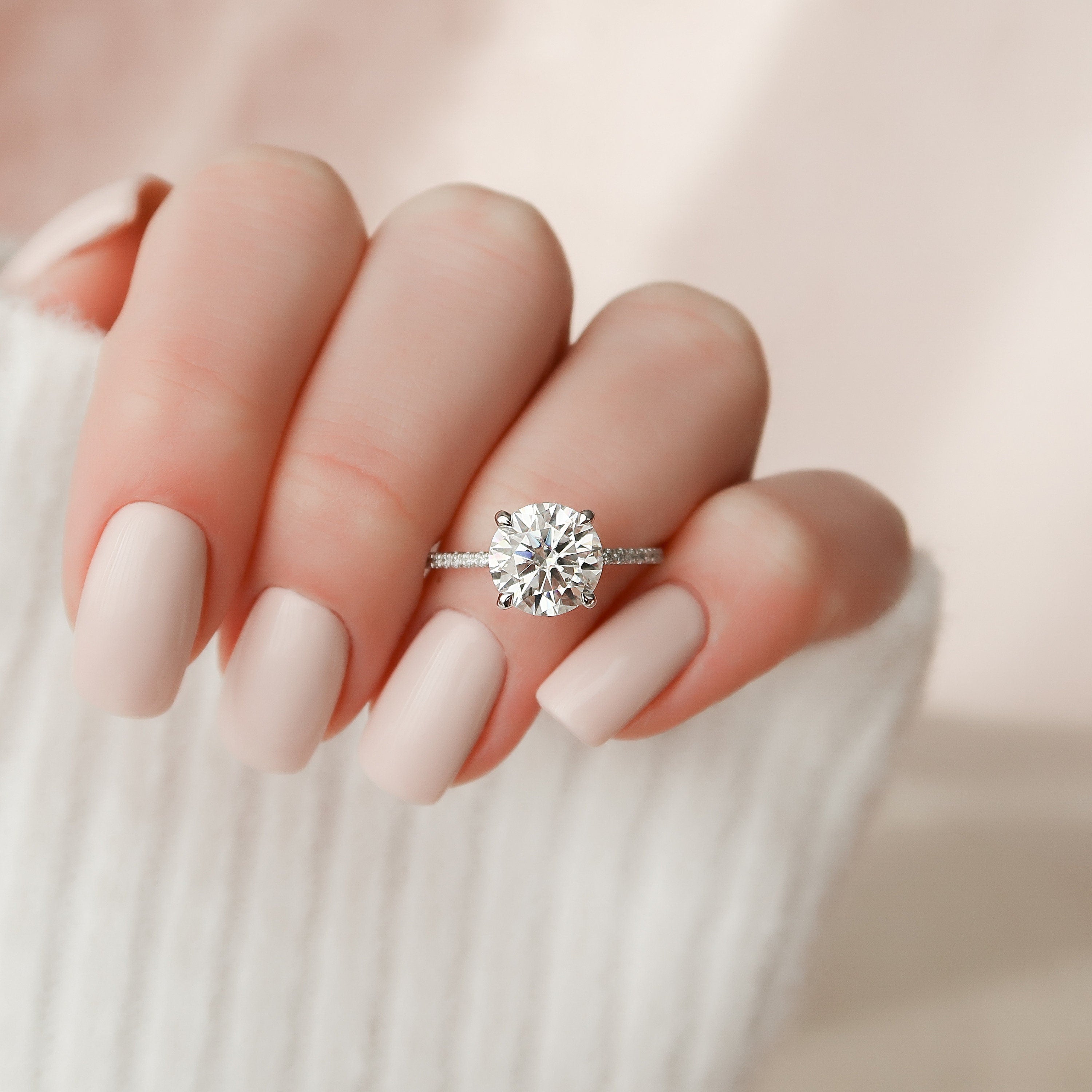 2.5 CT Round Hidden Halo & Pave Setting Moissanite Engagement Ring - crownmoissanite