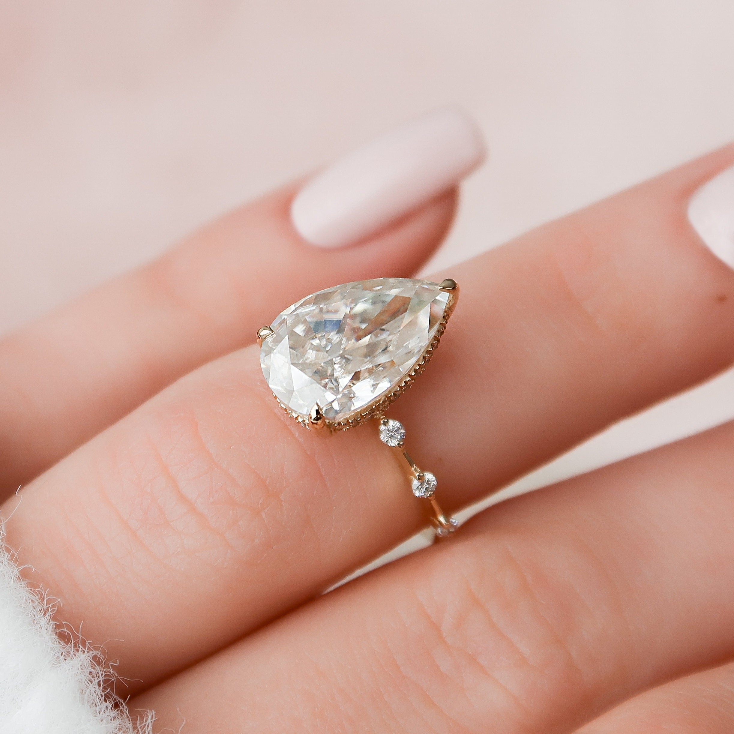 3.5 CT Pear Cut Dainty Pave Moissanite Engagement Ring - crownmoissanite