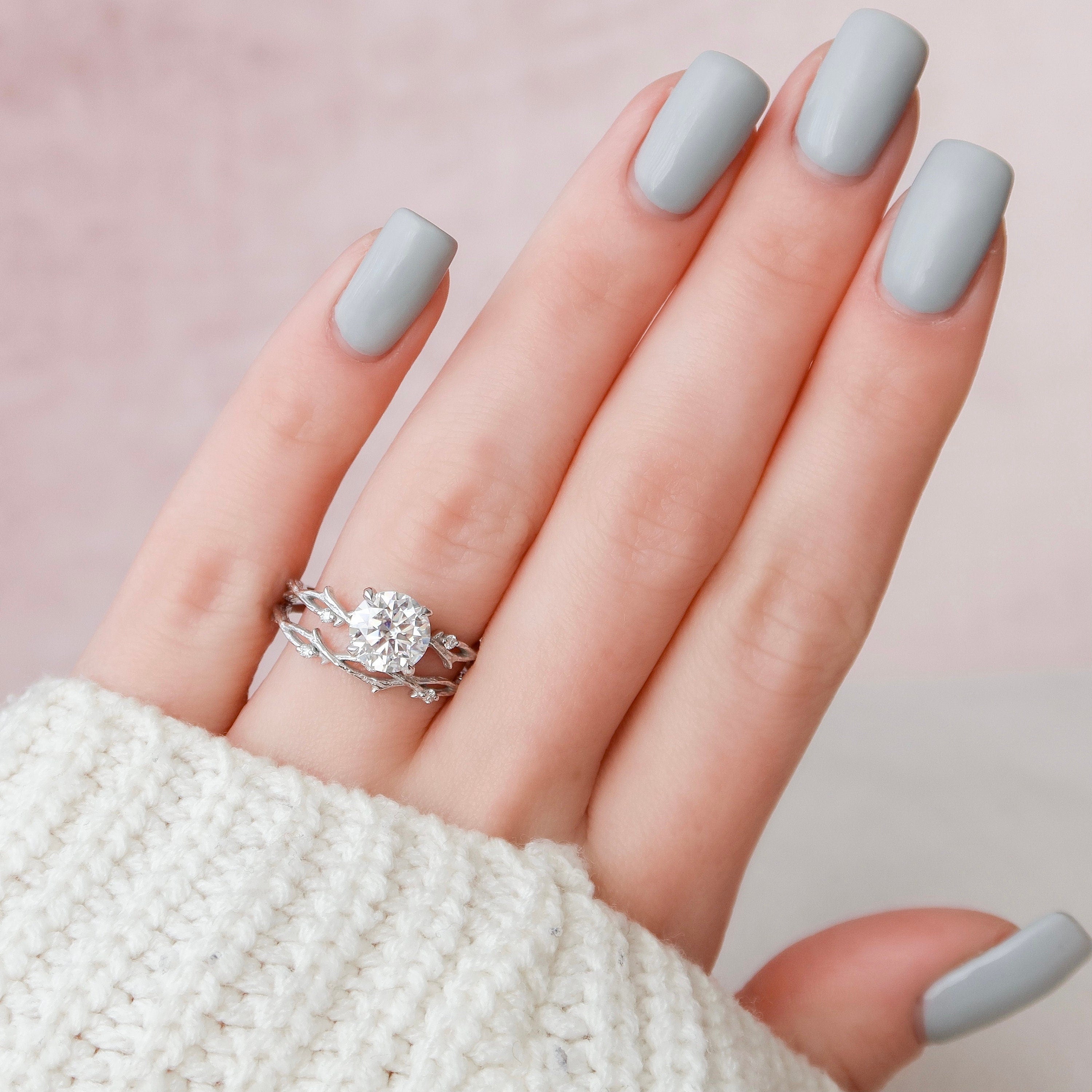 2.0 CT Round Cut Twig Pave Setting Moissanite Engagement Ring - crownmoissanite