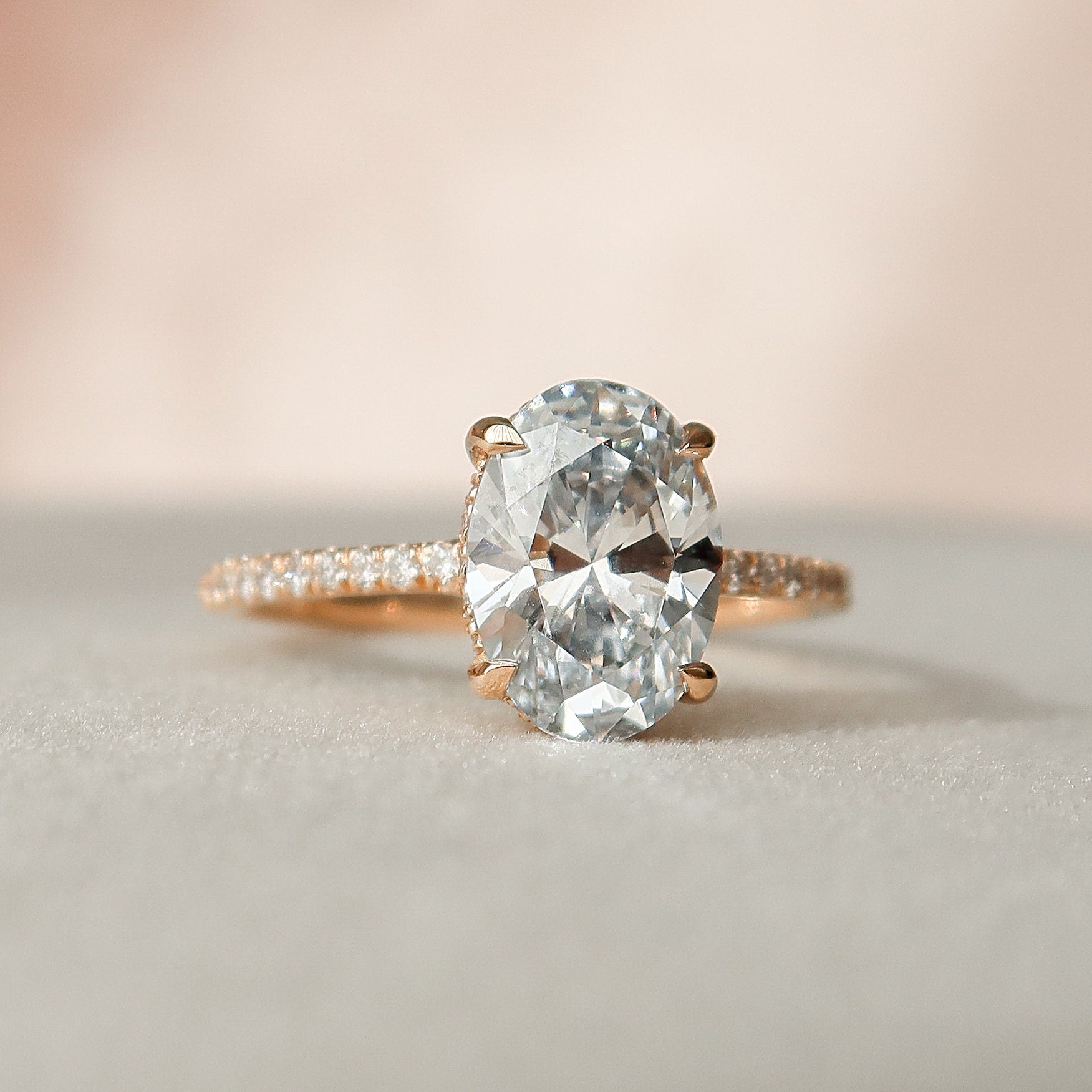 2.0 CT Oval Pave & Hidden Halo Style Moissanite Engagement Ring - crownmoissanite