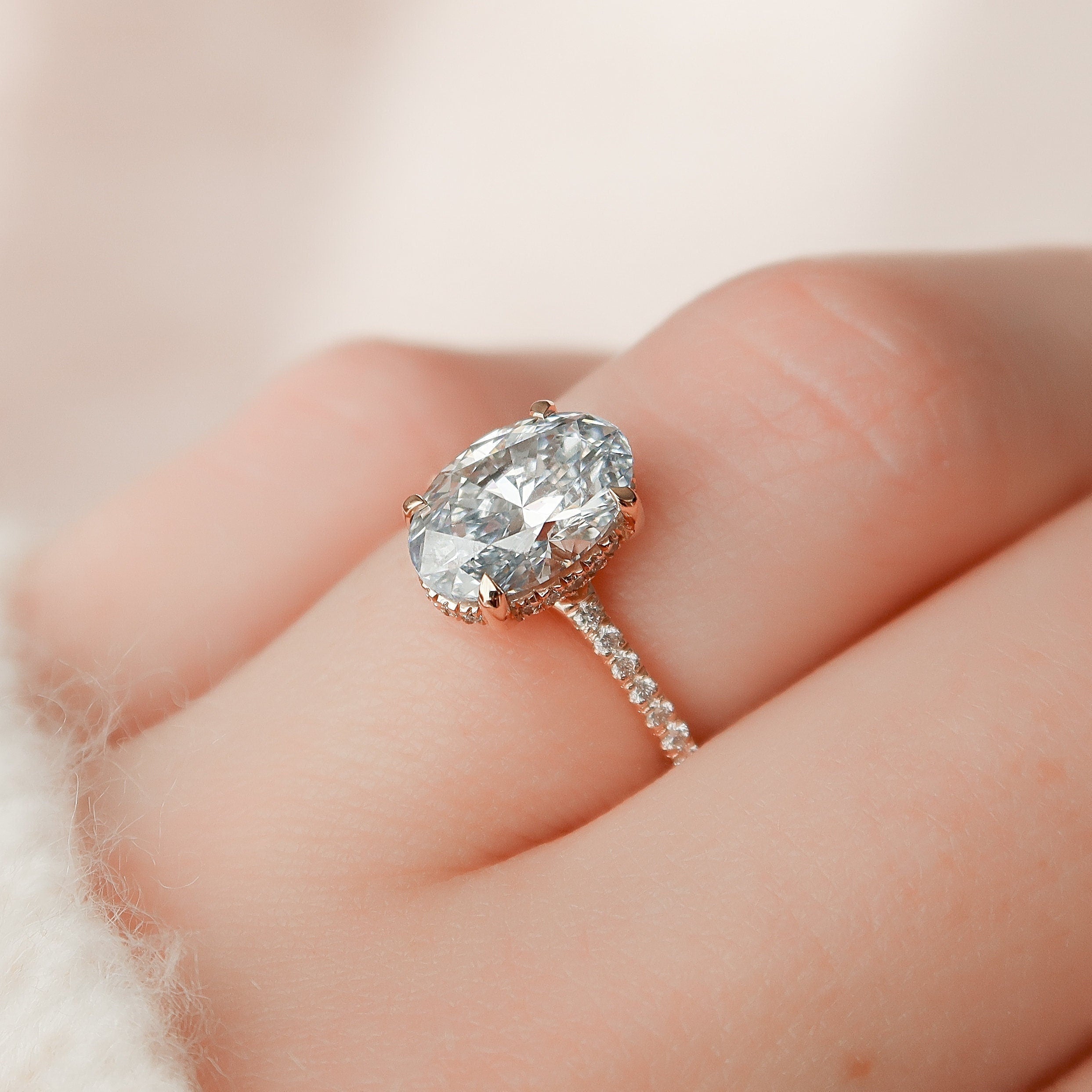 2.0 CT Oval Pave & Hidden Halo Style Moissanite Engagement Ring - crownmoissanite