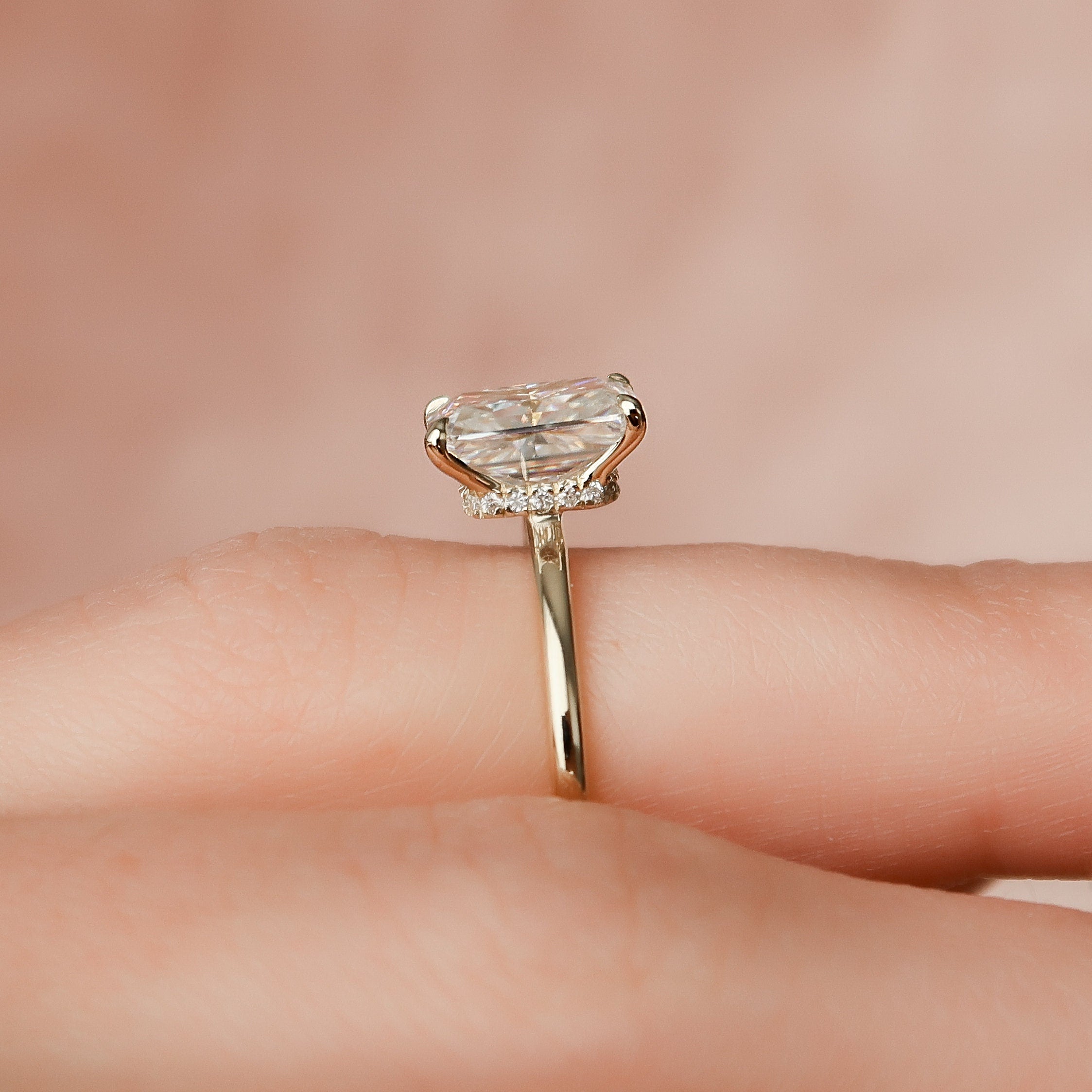 2.0 CT Radiant Hidden Halo & Solitaire Moissanite Engagement Ring - crownmoissanite