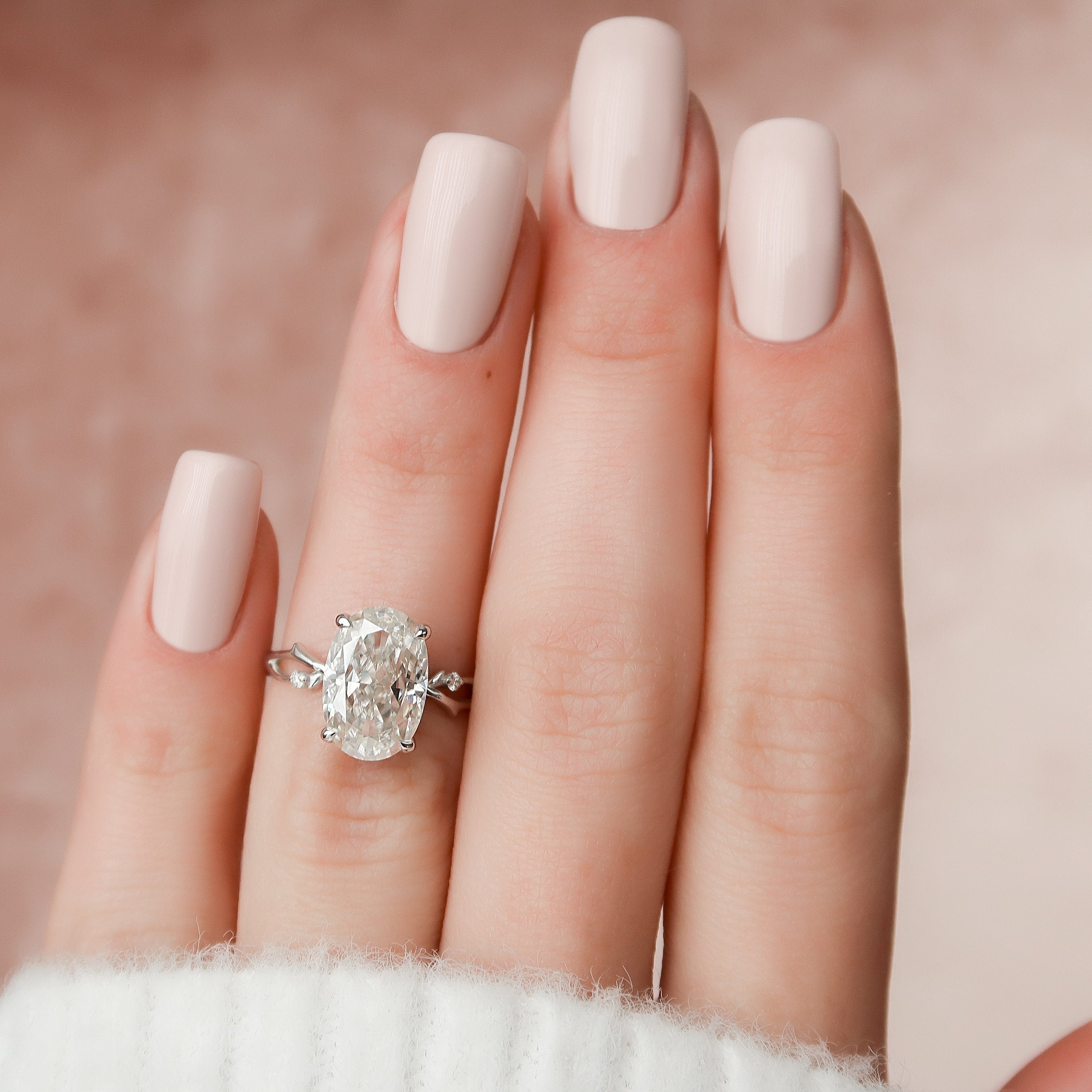 3.5 CT Oval Cut Solitaire & Twig Pave Moissanite Engagement Ring - crownmoissanite