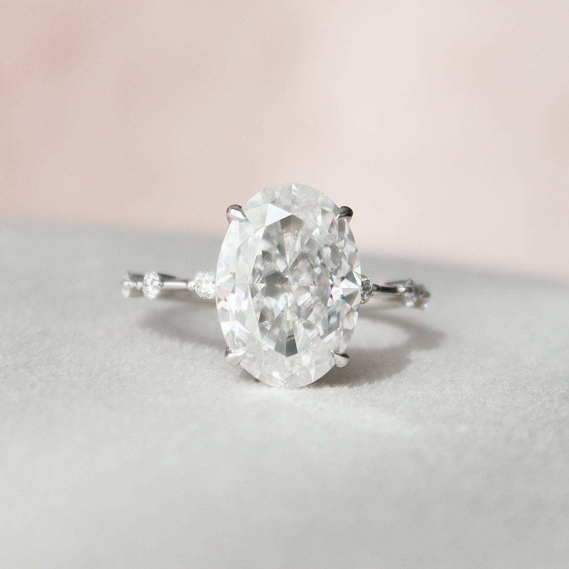 4.5 CT Oval Dainty Pave Style Moissanite Engagement Ring - crownmoissanite