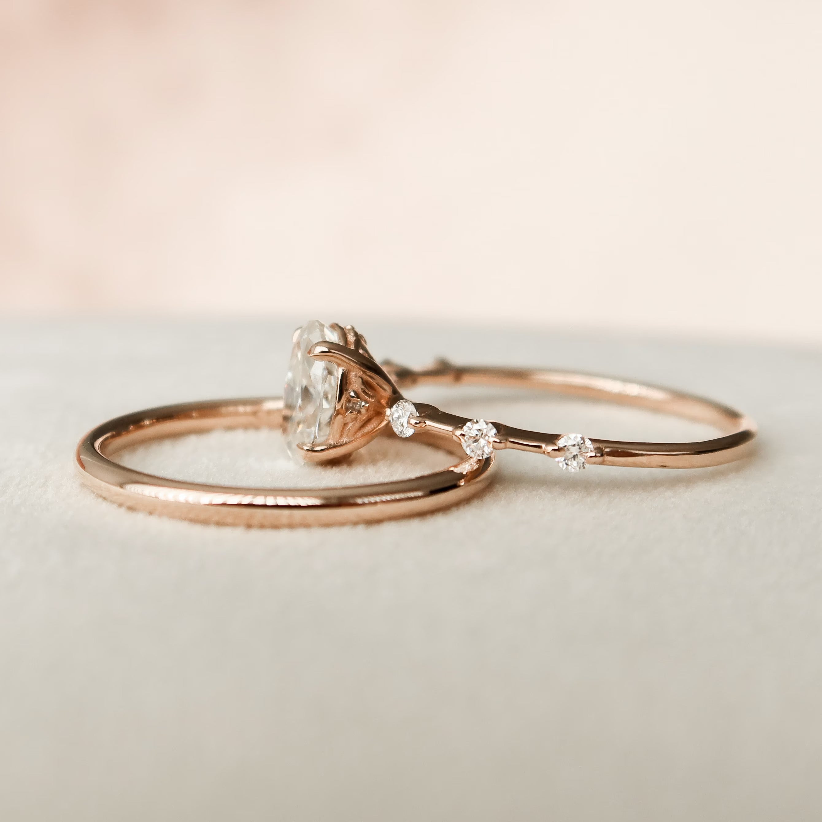 1.0 - 2.50 CT Oval Cut Solitaire Moissanite Bridal Ring Set - crownmoissanite