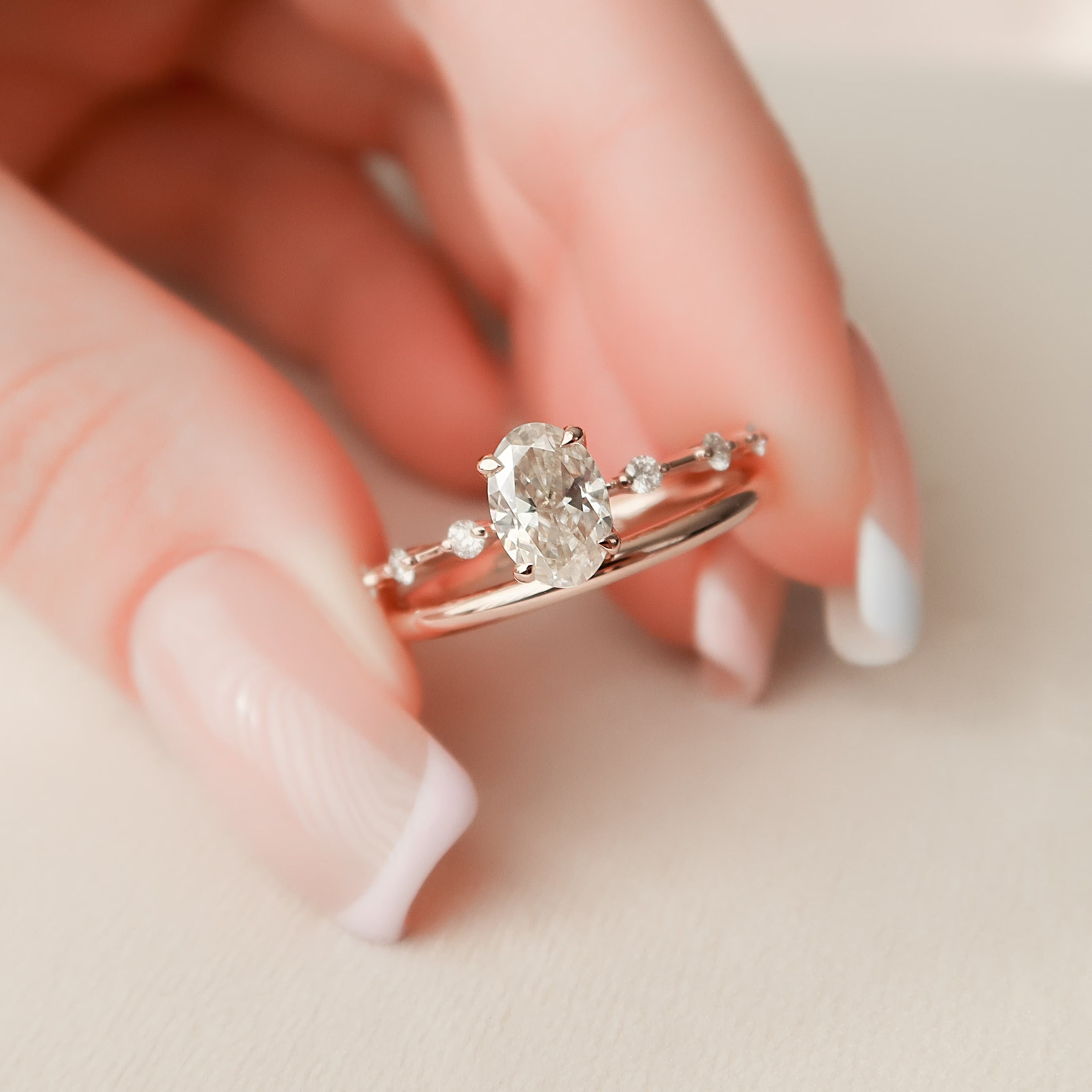 1.0 - 2.50 CT Oval Cut Solitaire Moissanite Bridal Ring Set - crownmoissanite