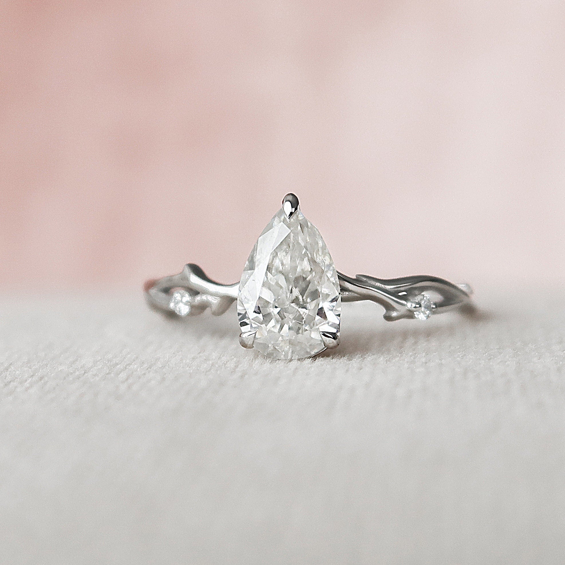1.0 CT Pear Shaped Moissanite Twig Style Engagement Ring - crownmoissanite