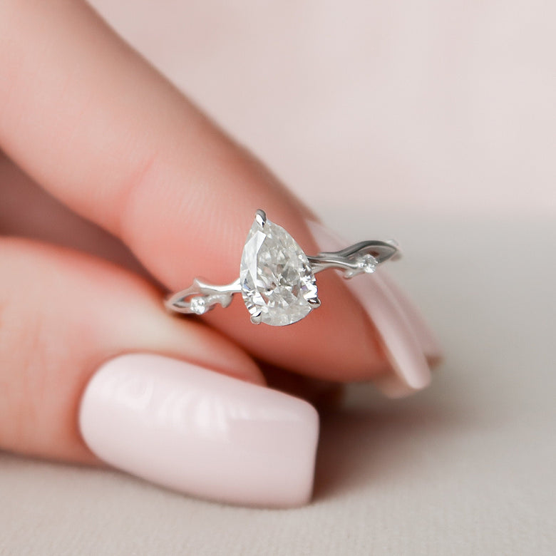 1.0 CT Pear Cut Twig Pave Setting Moissanite Engagement Ring - crownmoissanite