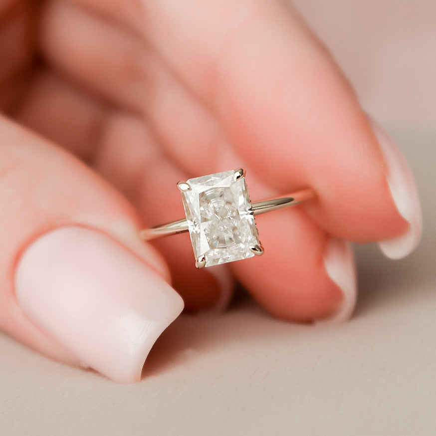 2.0 CT Radiant Solitaire & Hidden Halo Moissanite Engagement Ring - crownmoissanite