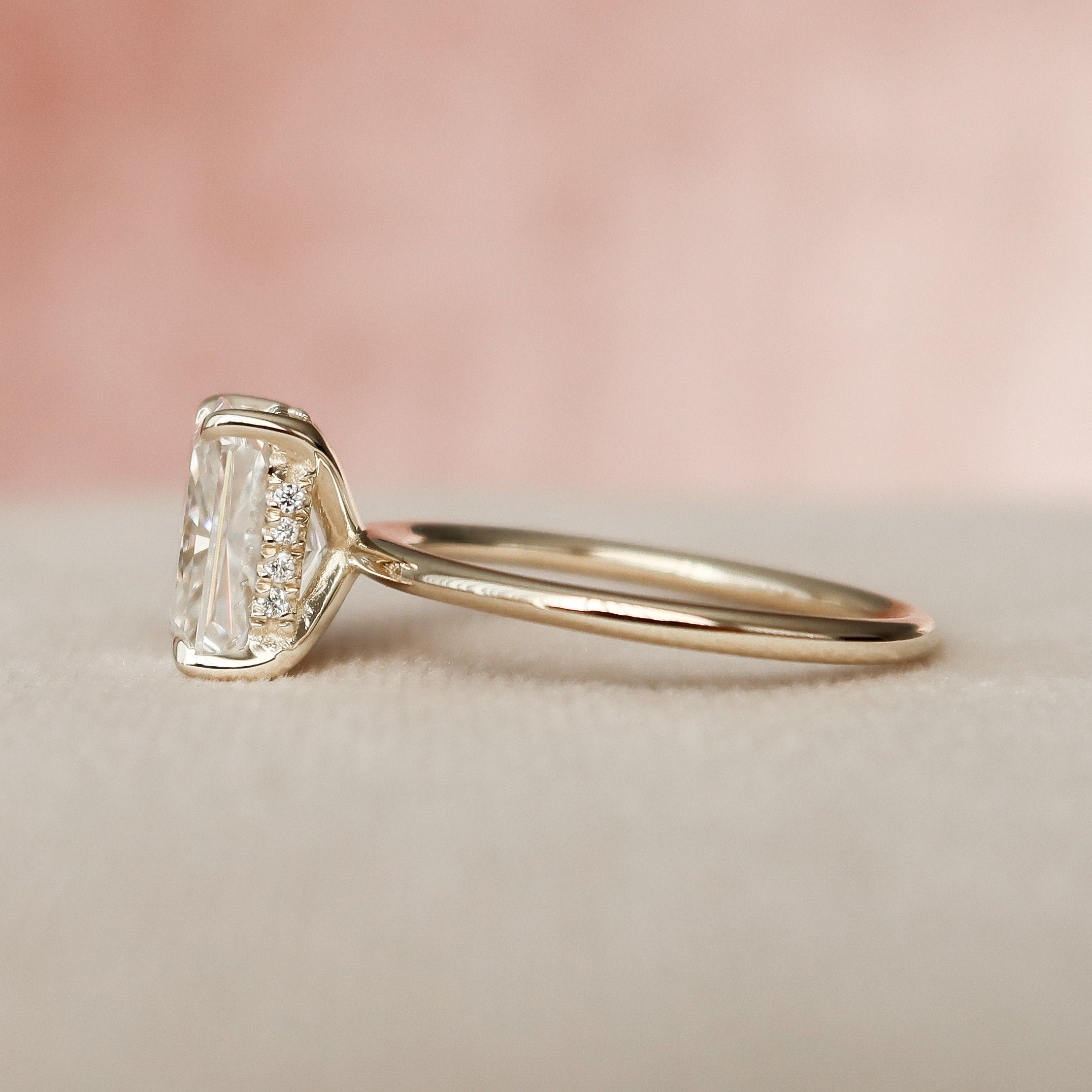 2.0 CT Radiant Solitaire & Hidden Halo Moissanite Engagement Ring - crownmoissanite