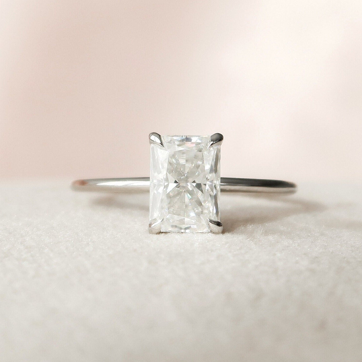 2.0 CT Radiant Solitaire & Hidden Halo Moissanite Engagement Ring - crownmoissanite