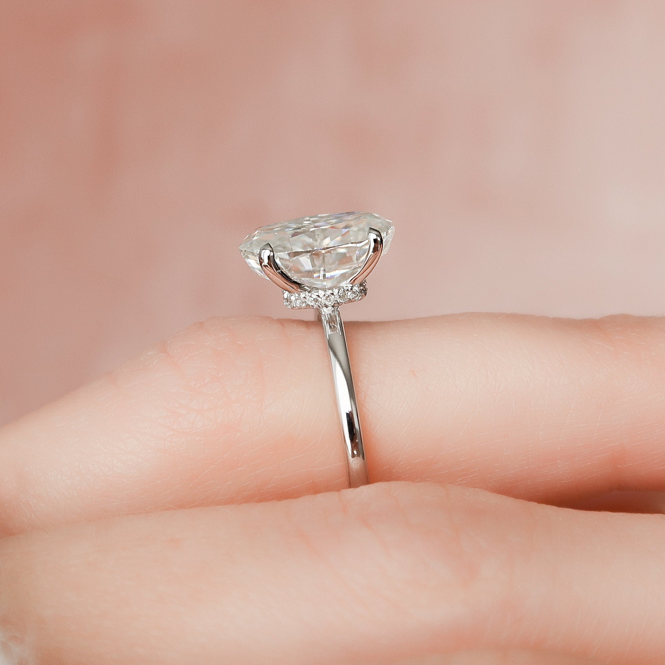 3.0 CT Oval Hidden Halo & Solitaire Style Moissanite Engagement Ring - crownmoissanite
