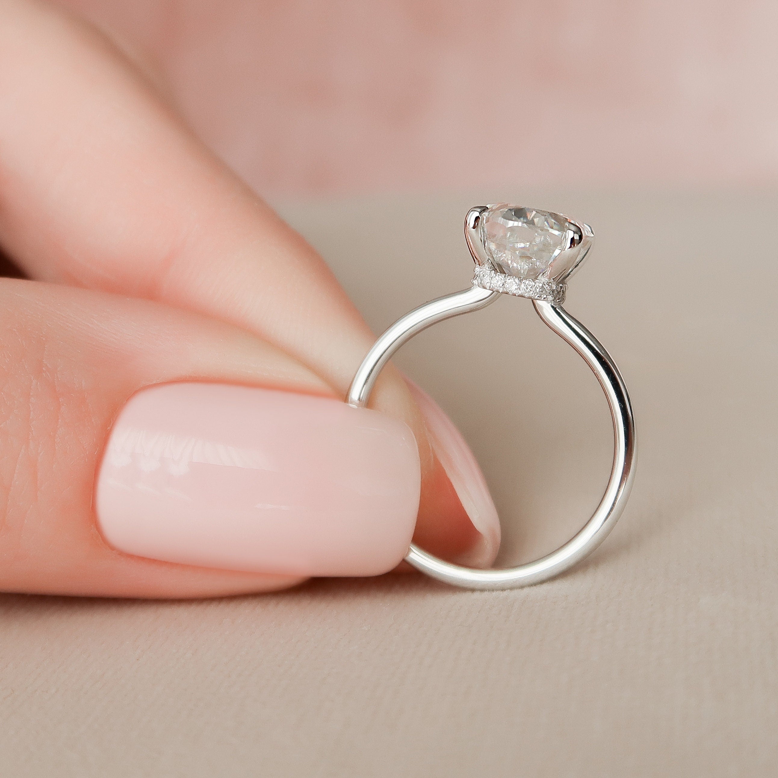 3.0 CT Oval Hidden Halo & Solitaire Style Moissanite Engagement Ring - crownmoissanite