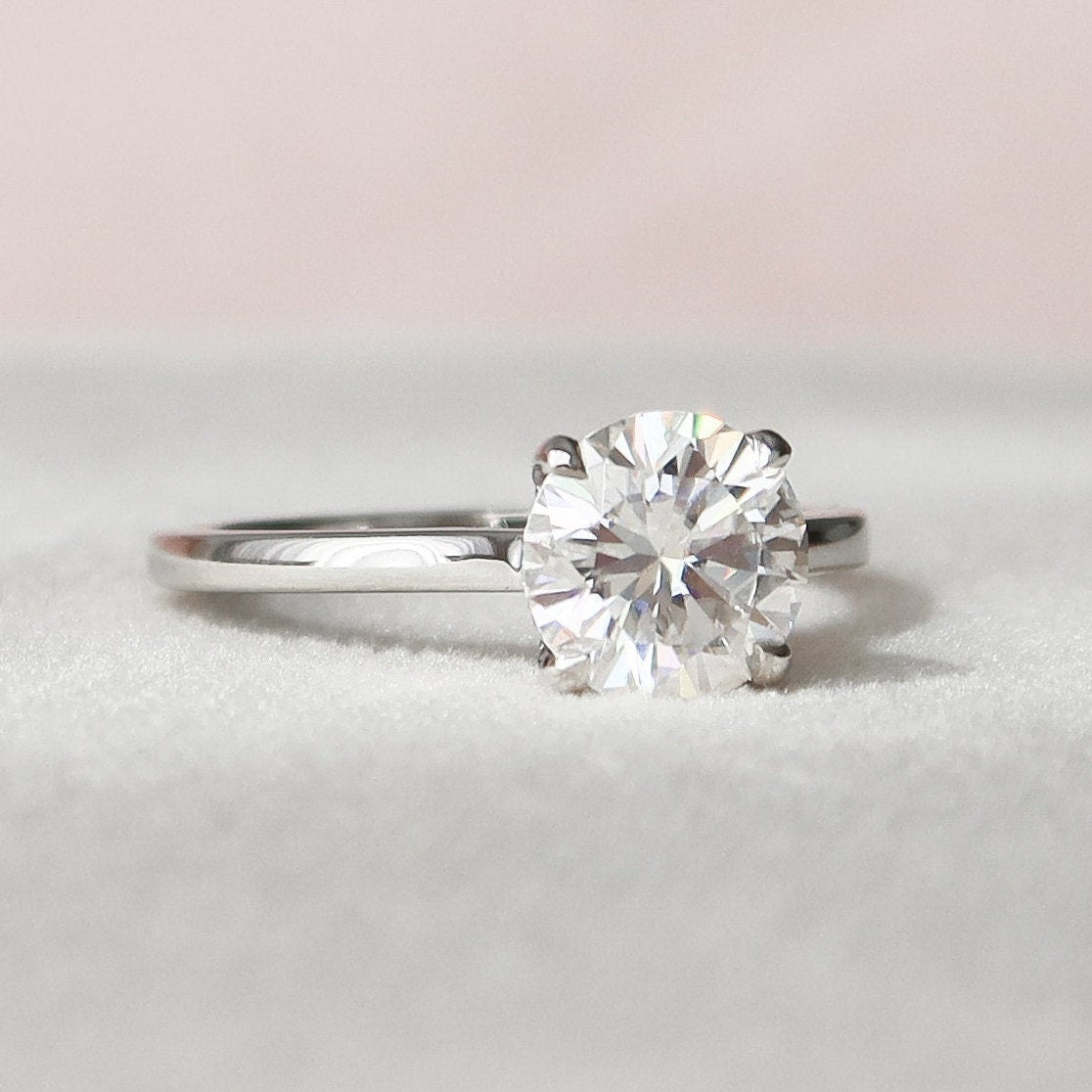 1.5 CT Round Hidden Halo Moissanite Engagement Ring With Diamond Bridge Setting - crownmoissanite