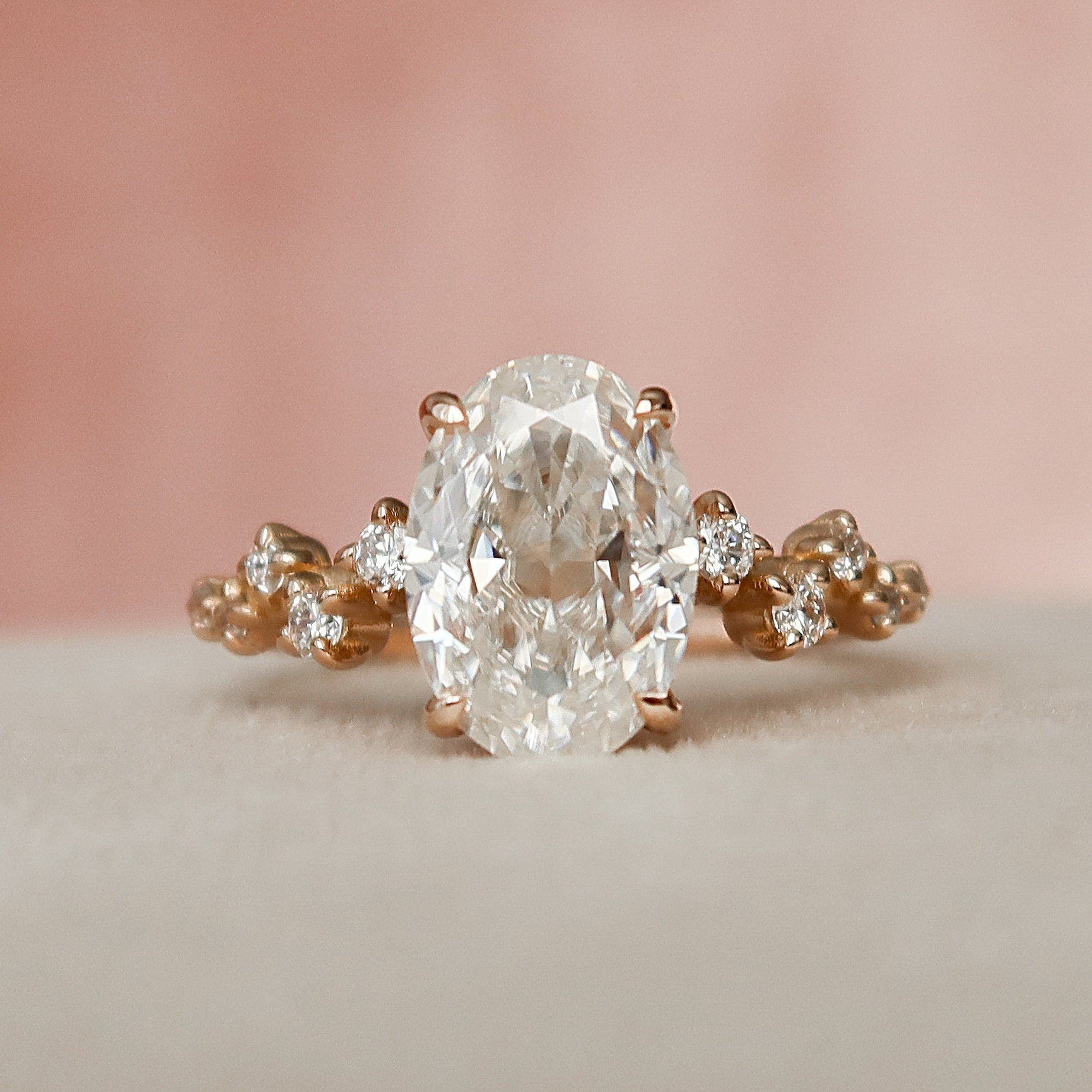 2.0 CT Oval Cut Cluster Style Pave Moissanite Engagement Ring - crownmoissanite