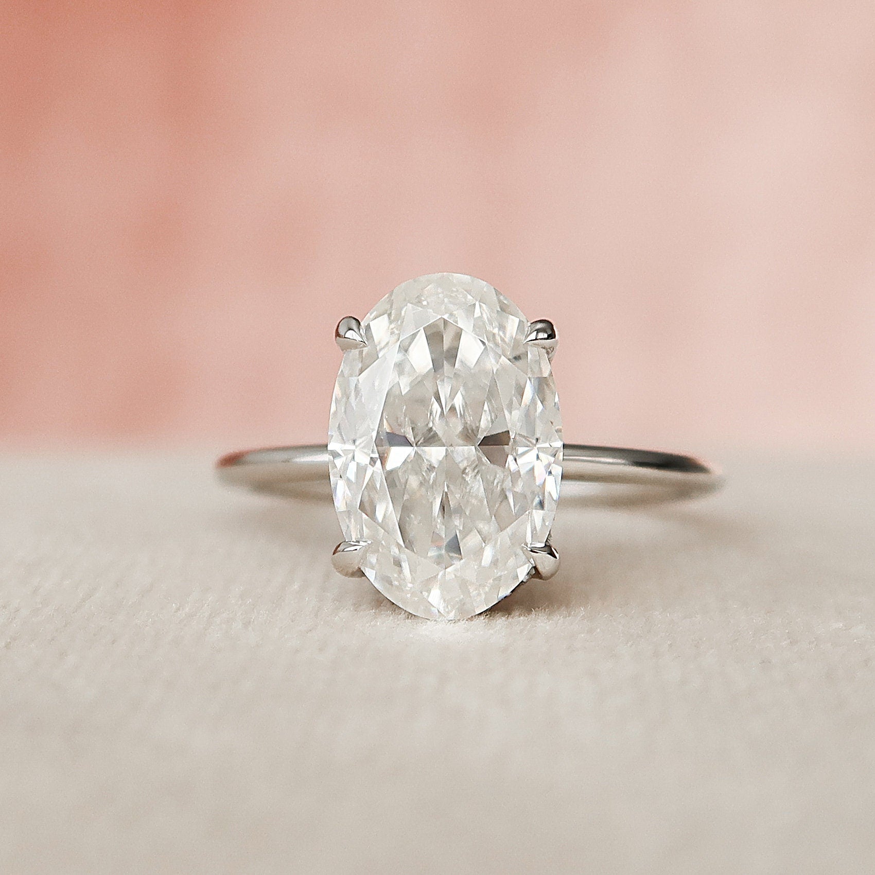 3.5 CT Oval Cut Solitaire Hidden Halo Moissanite Engagement Ring - crownmoissanite