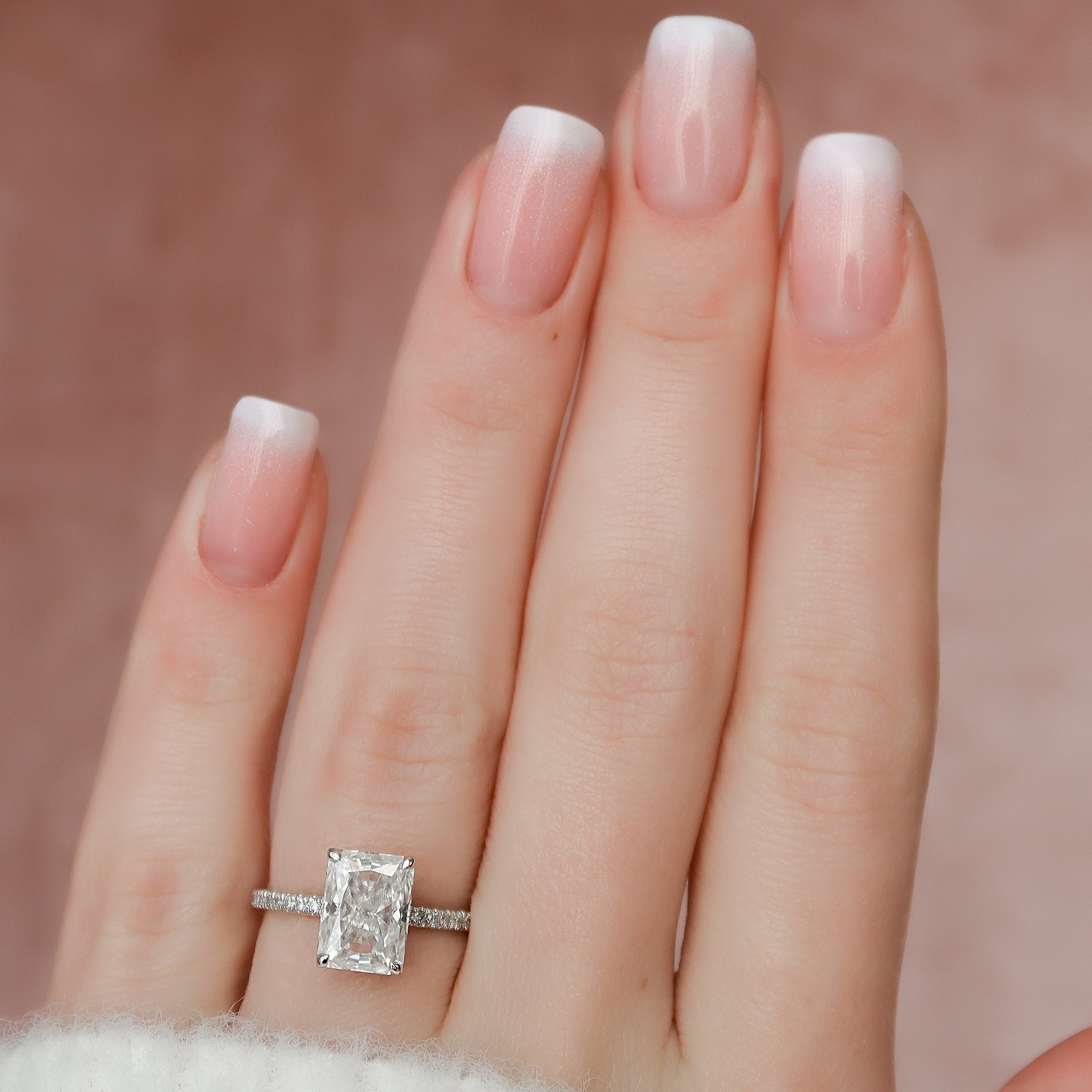 3.0 CT Radiant Pave & Hidden Halo Moissanite Engagement Ring - crownmoissanite