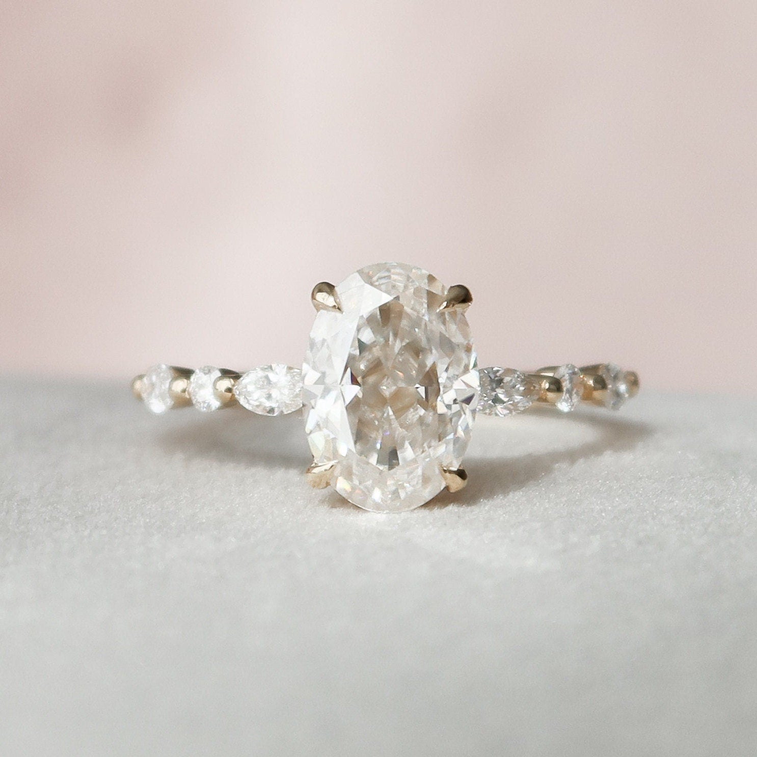 2.0 CT Oval Pave Hidden Halo Moissanite Engagement Ring - crownmoissanite