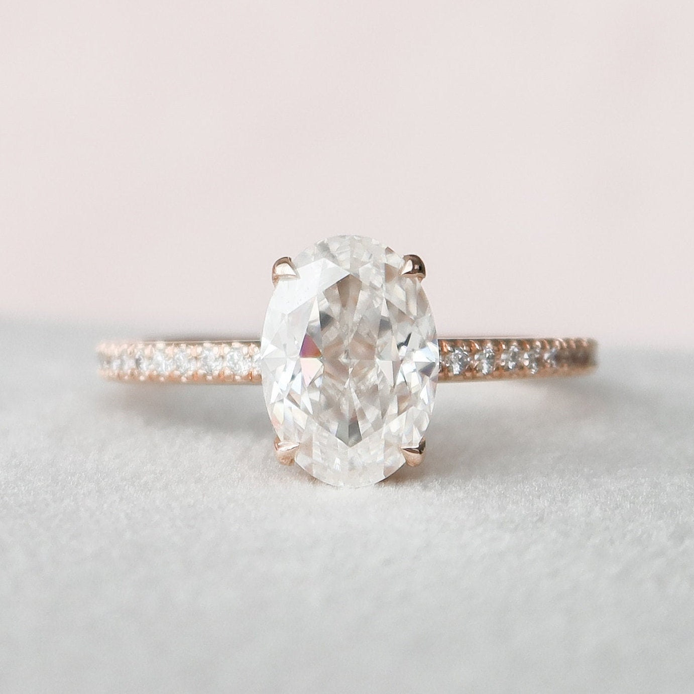2.5 CT Oval Hidden Halo & Pave Setting Moissanite Engagement Ring - crownmoissanite