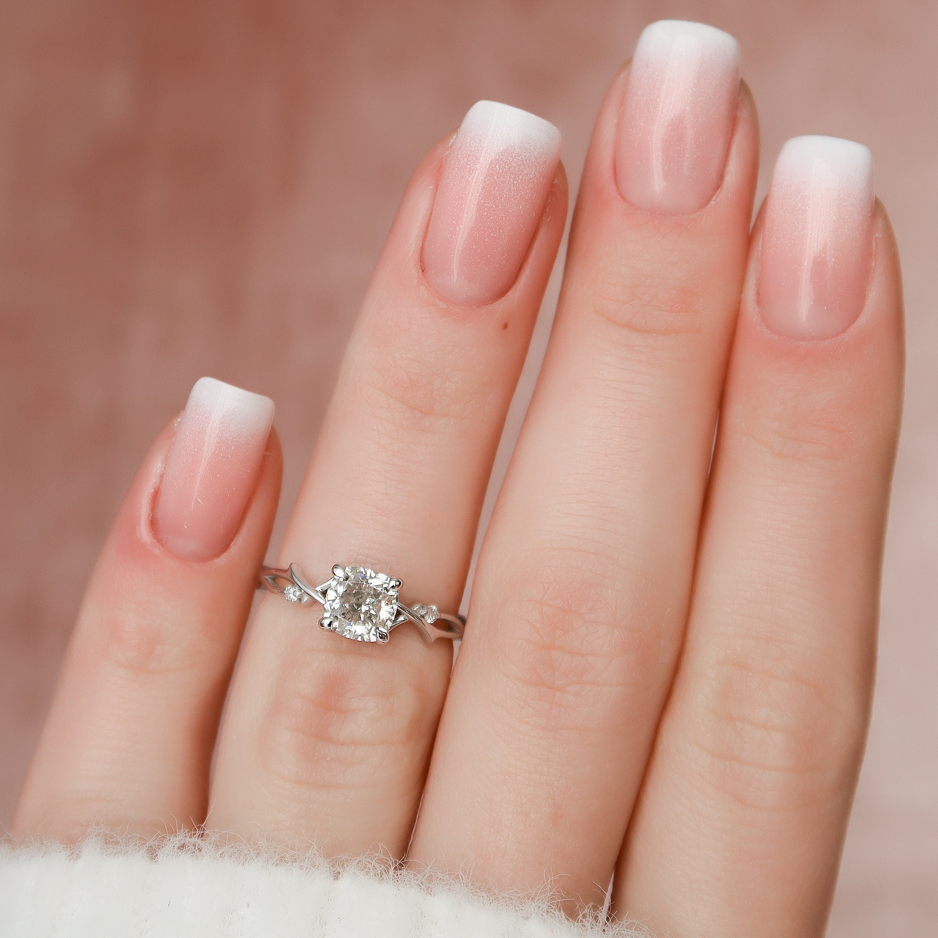 1.0 CT Cushion Solitaire & Twig Setting Moissanite Engagement Ring - crownmoissanite