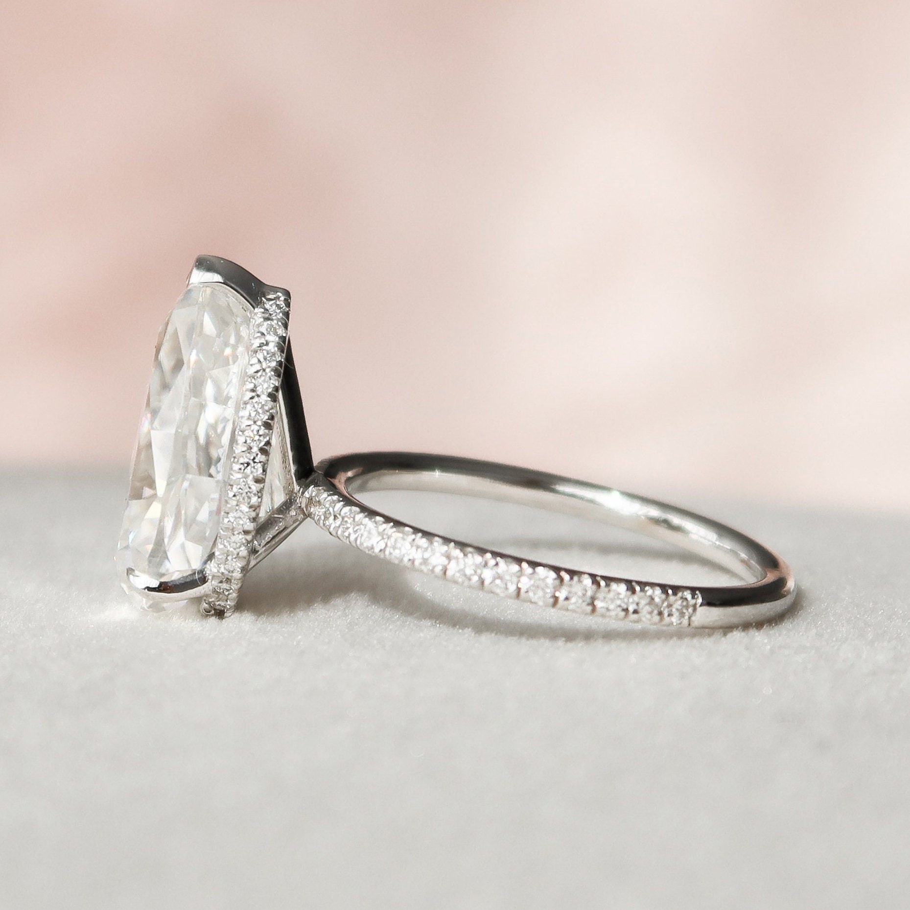 3.5 CT Pear Hidden Halo & Pave Setting Moissanite Engagement Ring - crownmoissanite