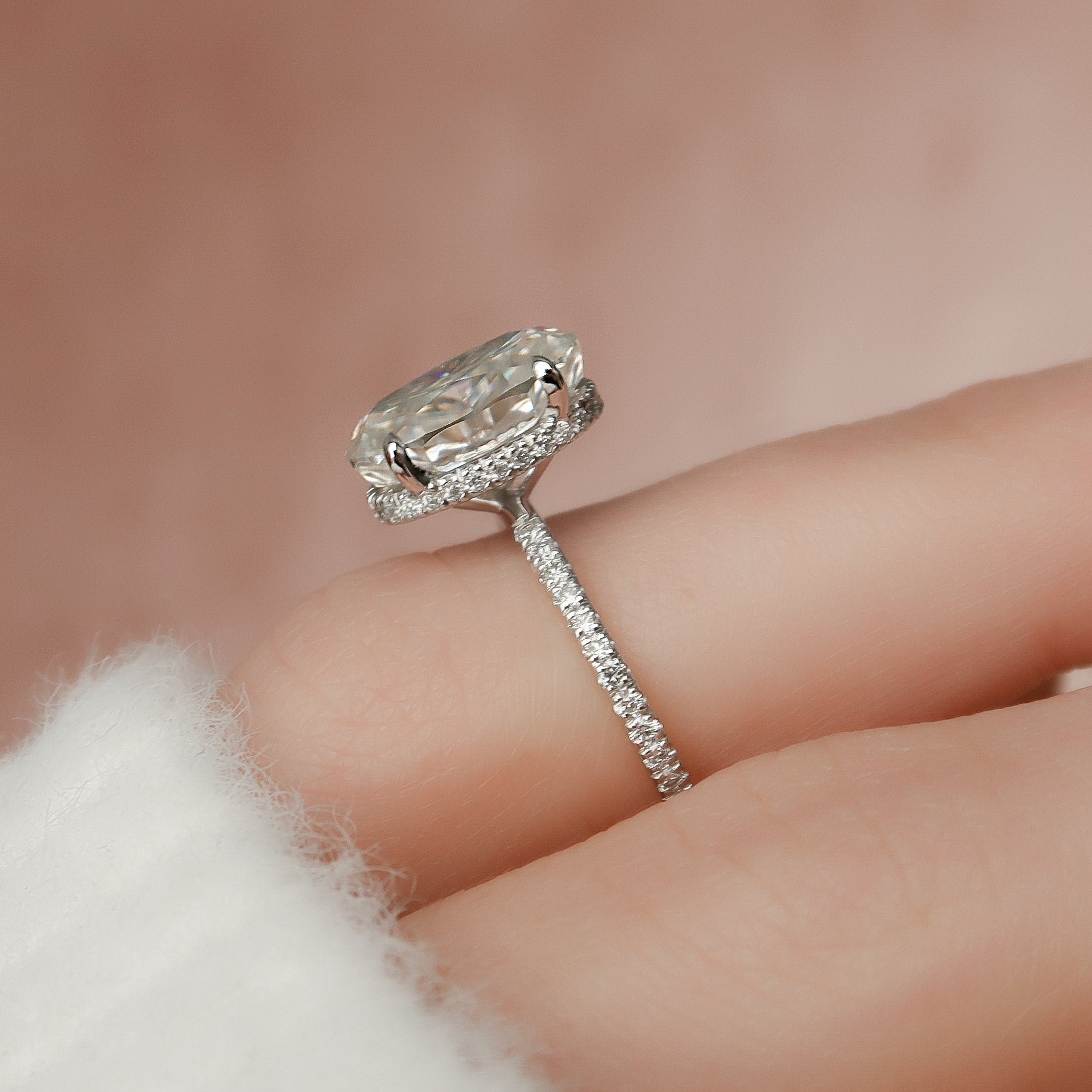 3.0 CT Oval Pave Setting & Hidden Halo Moissanite Engagement Ring - crownmoissanite