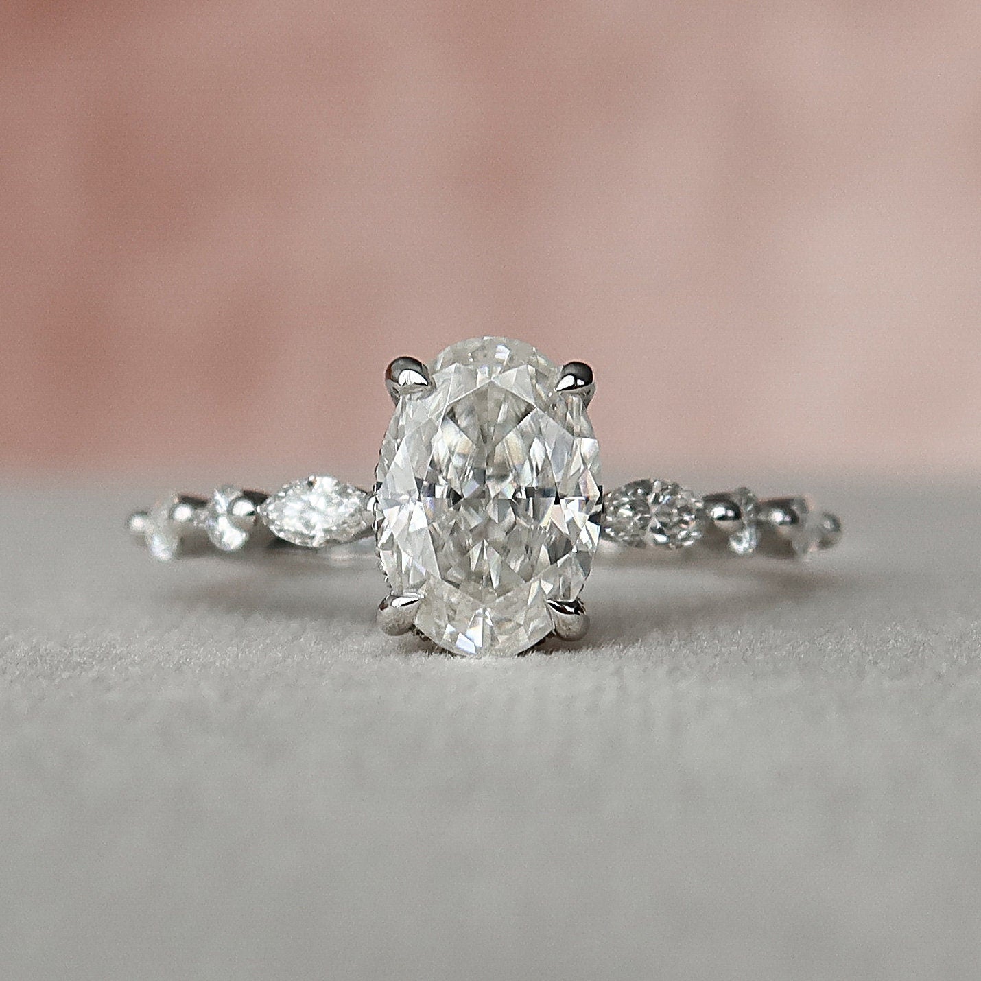 1.5 CT Oval Hidden Halo Pave Moissanite Engagement Ring - crownmoissanite