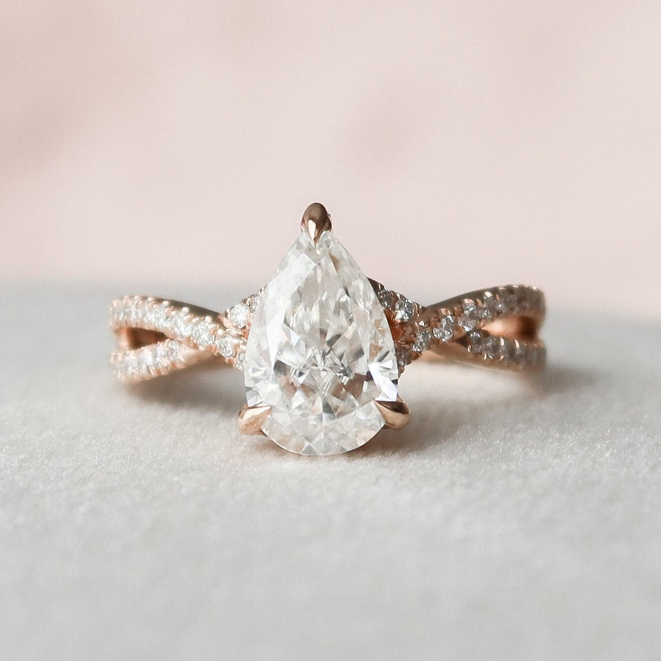 1.0 CT Pear Shaped Moissanite Twisted Pave Engagement Ring - crownmoissanite