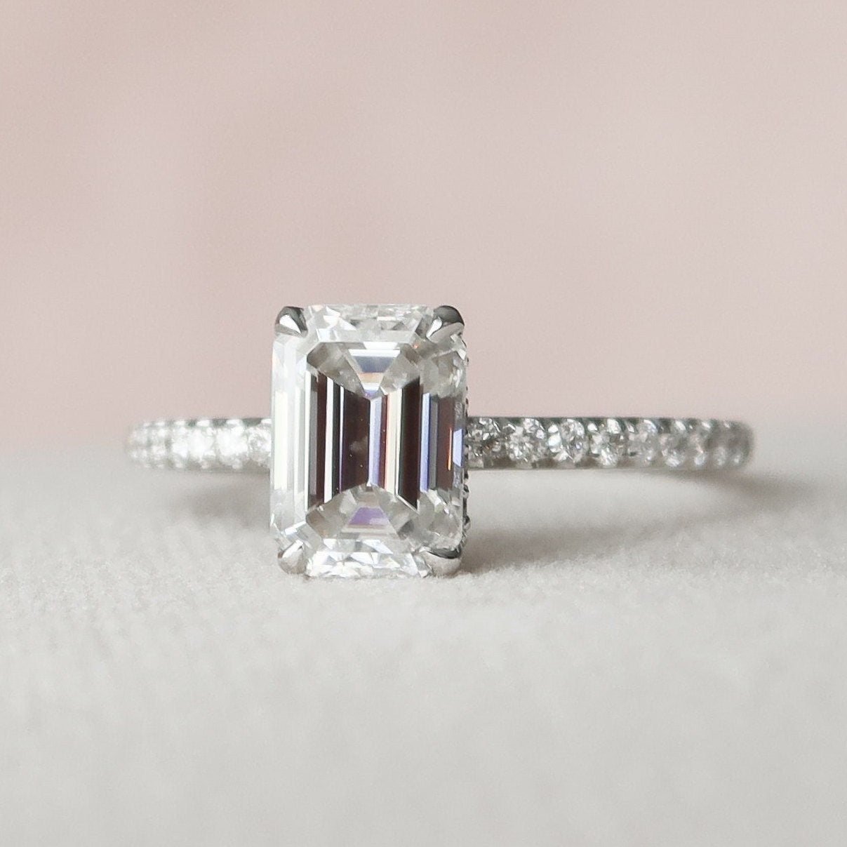 1.50 CT Emerald Pave Setting Moissanite Engagement Ring - crownmoissanite
