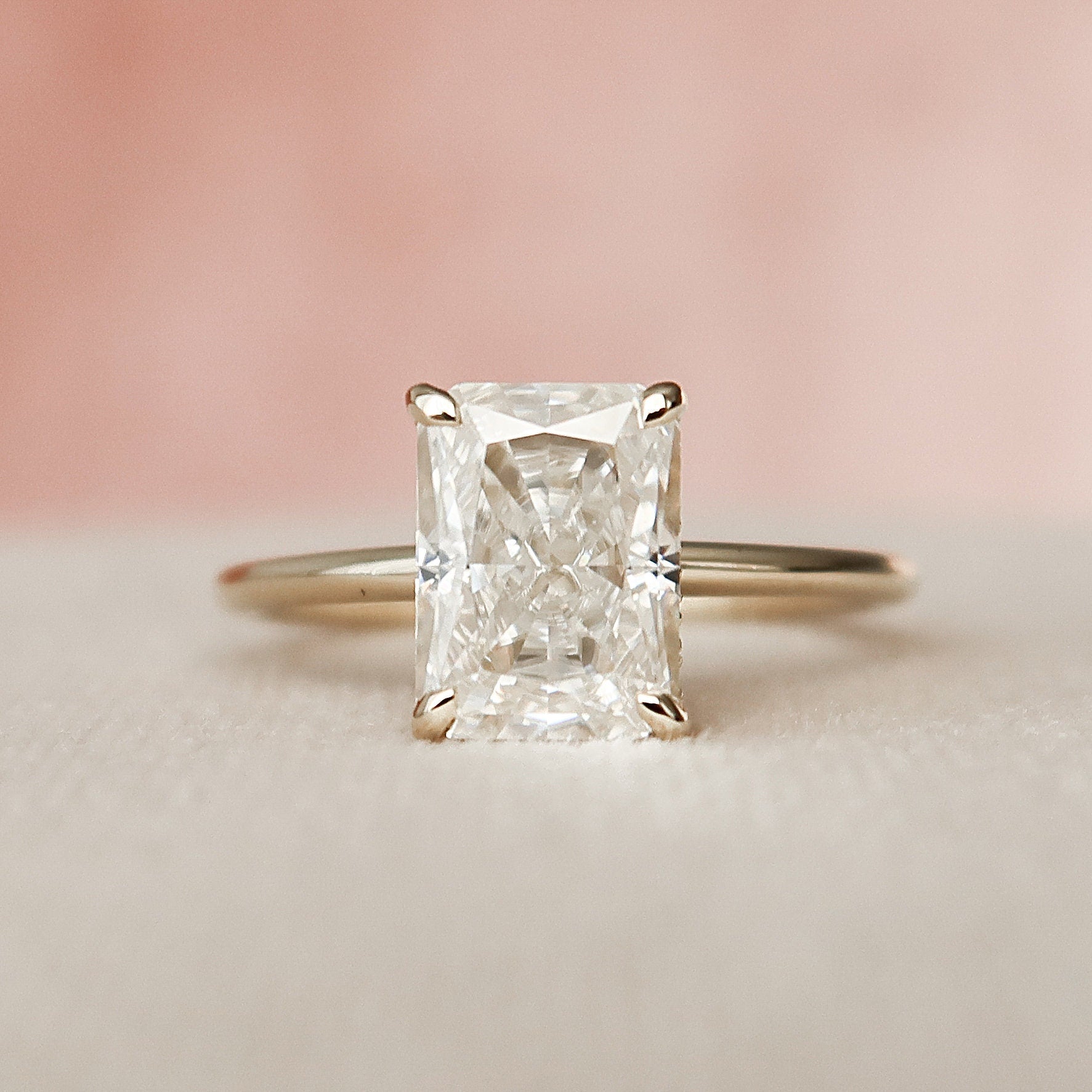 2.0 CT Radiant Solitaire & Hidden Halo Moissanite Engagement Ring - crownmoissanite