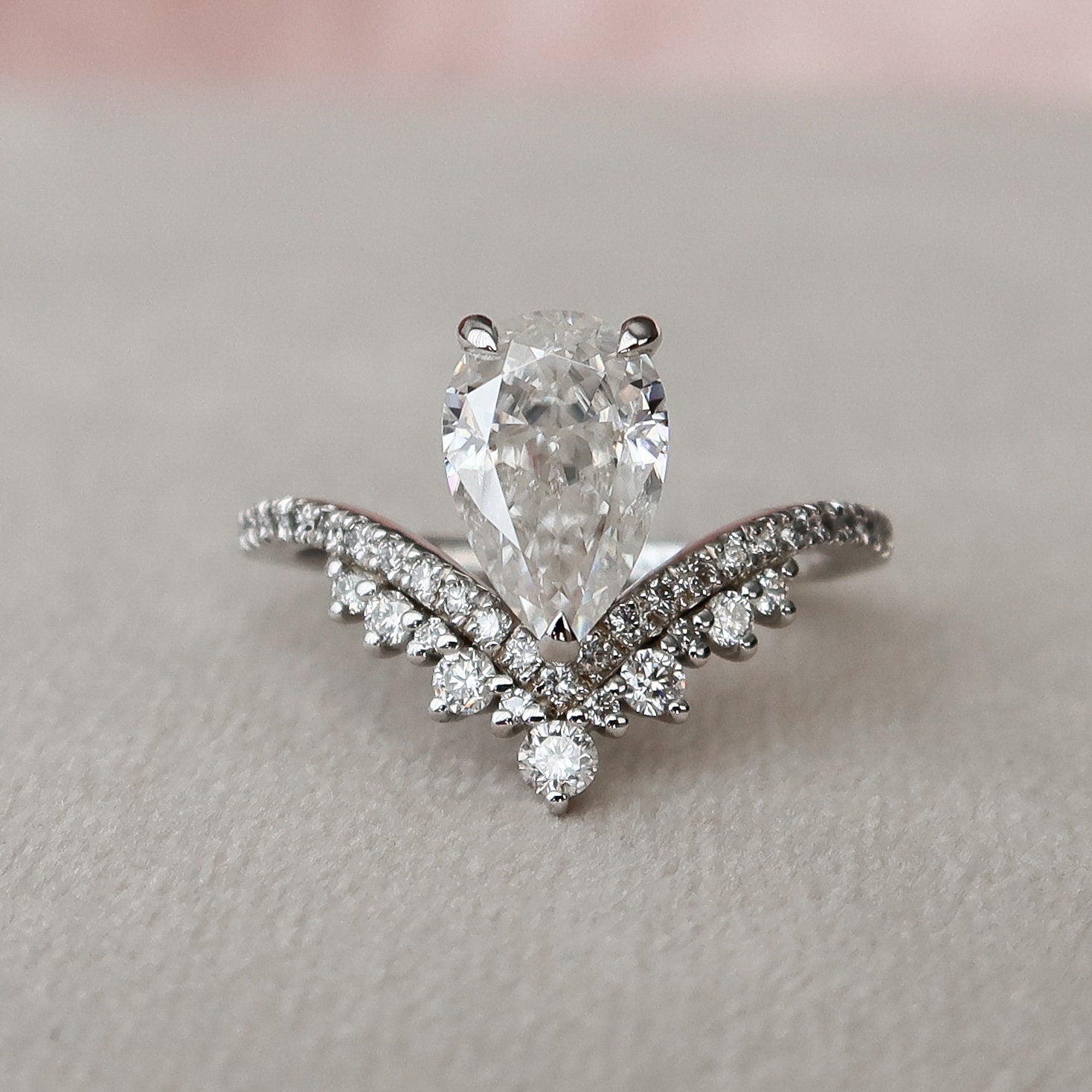 1.5 CT Pear Shaped Moissanite Chevron Engagement Ring - crownmoissanite