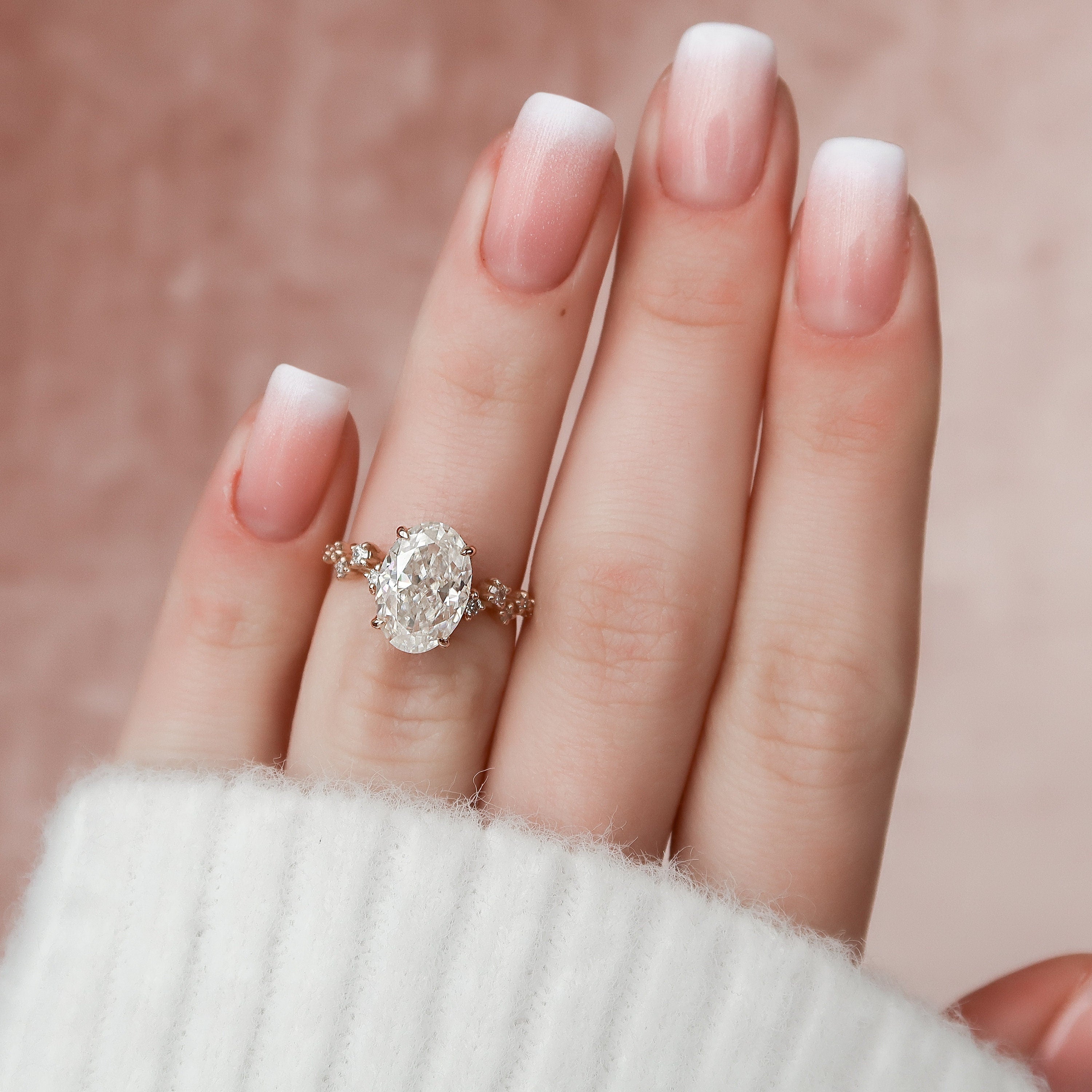 3.0 CT Oval Cut Cluster Style Pave Moissanite Engagement Ring - crownmoissanite