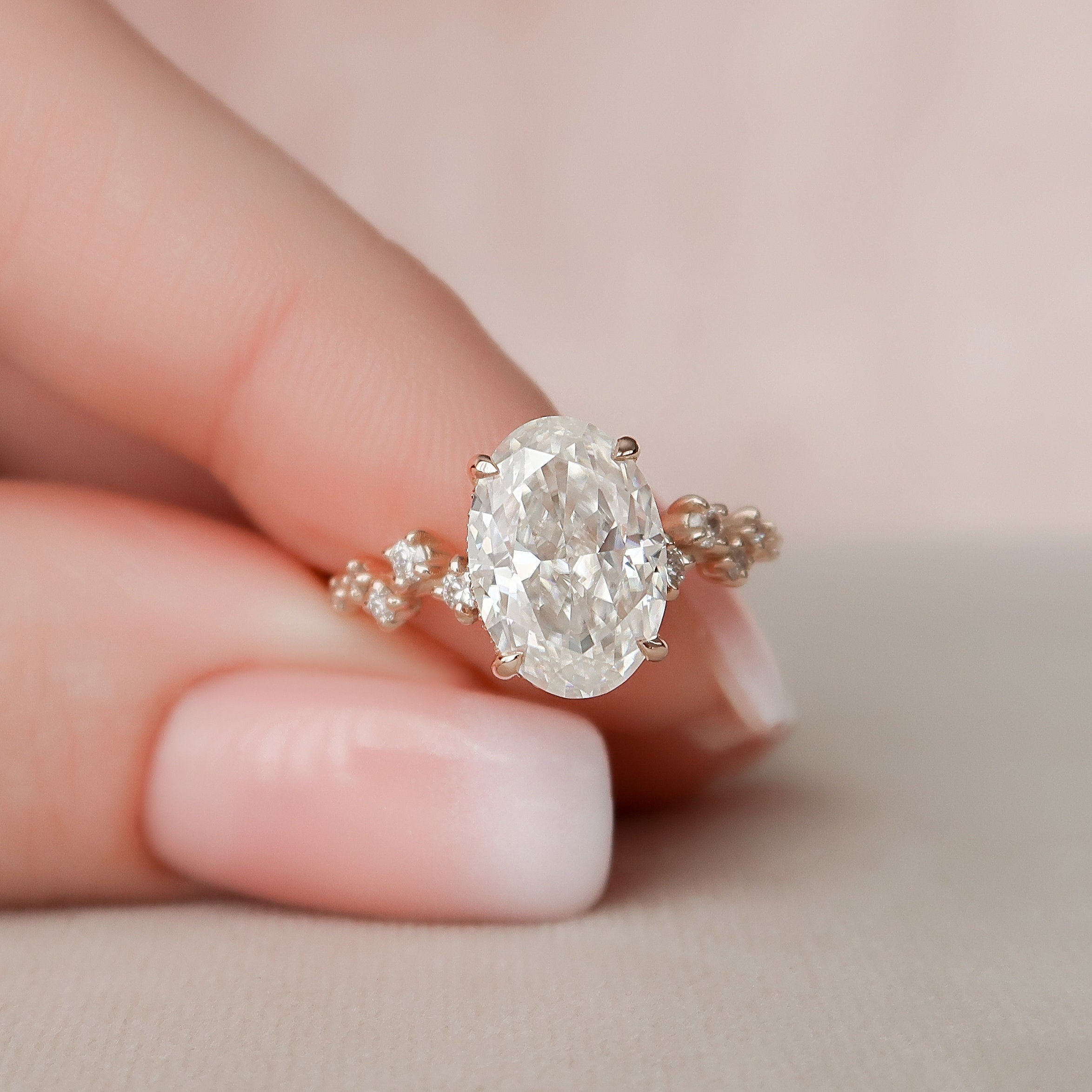 3.0 CT Oval Cut Cluster Style Pave Moissanite Engagement Ring - crownmoissanite