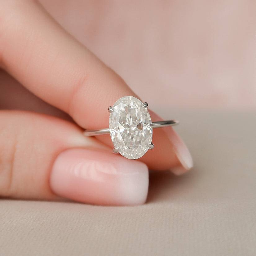 3.5 CT Oval Cut Solitaire Hidden Halo Moissanite Engagement Ring - crownmoissanite