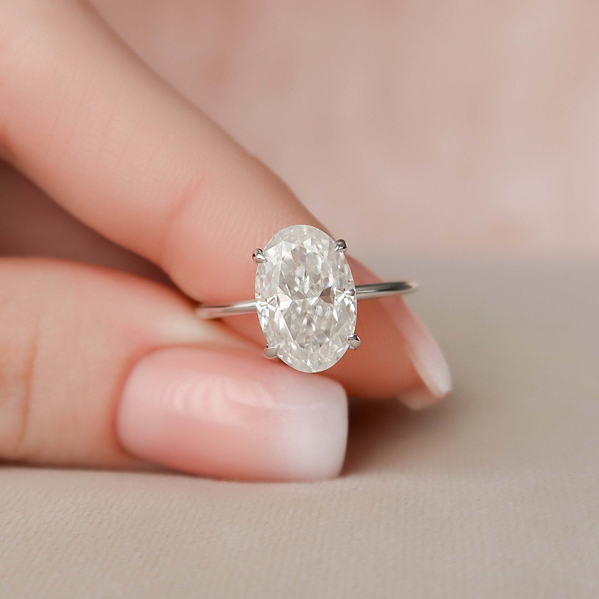 3.5 CT Oval Cut Solitaire Hidden Halo Moissanite Engagement Ring - crownmoissanite