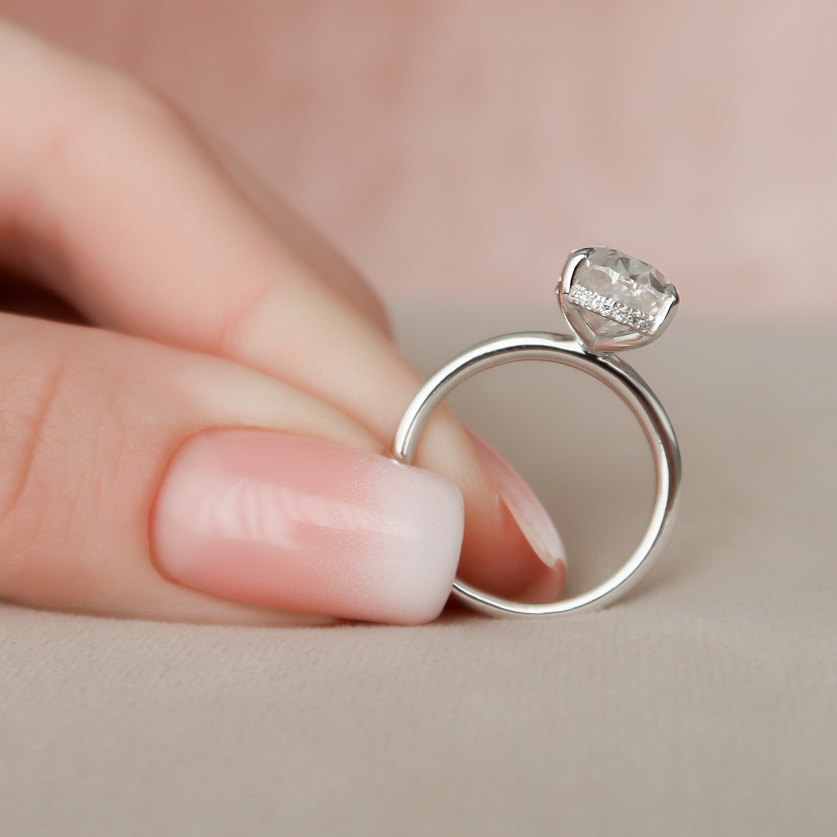 3.5 CT Oval Cut Solitaire Hidden Halo Moissanite Engagement Ring - crownmoissanite