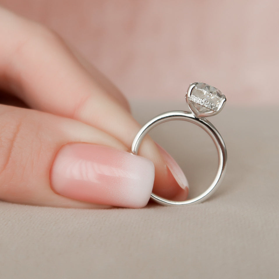 3.5 CT Oval Cut Solitaire Hidden Halo Moissanite Engagement Ring - crownmoissanite
