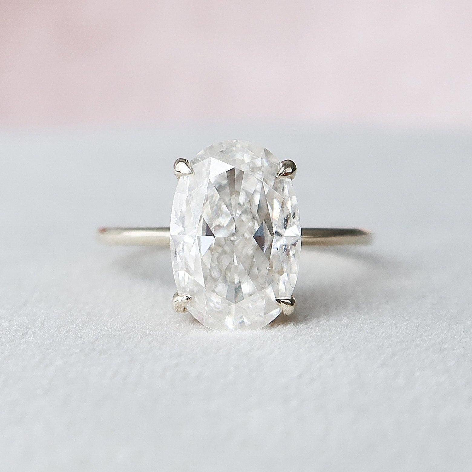 3.5 CT Oval Cut Solitaire Hidden Halo Moissanite Engagement Ring - crownmoissanite