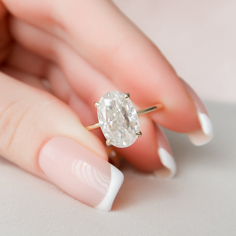 3.5 CT Oval Cut Solitaire Hidden Halo Moissanite Engagement Ring - crownmoissanite
