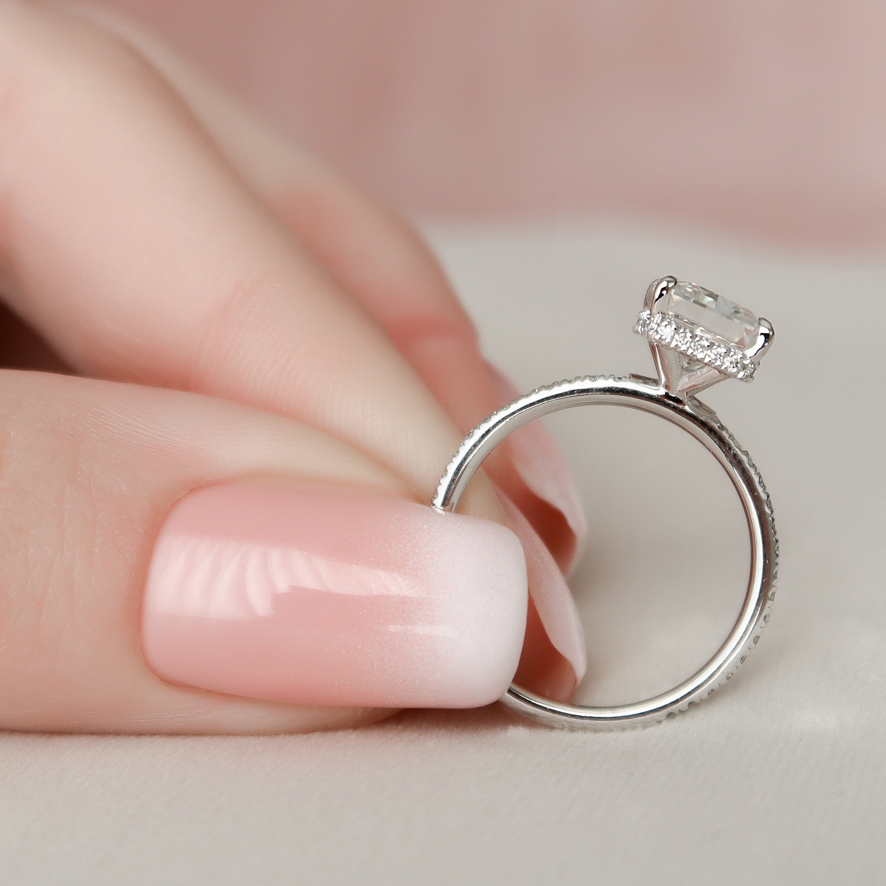 3.0 CT Radiant Pave & Hidden Halo Moissanite Engagement Ring - crownmoissanite